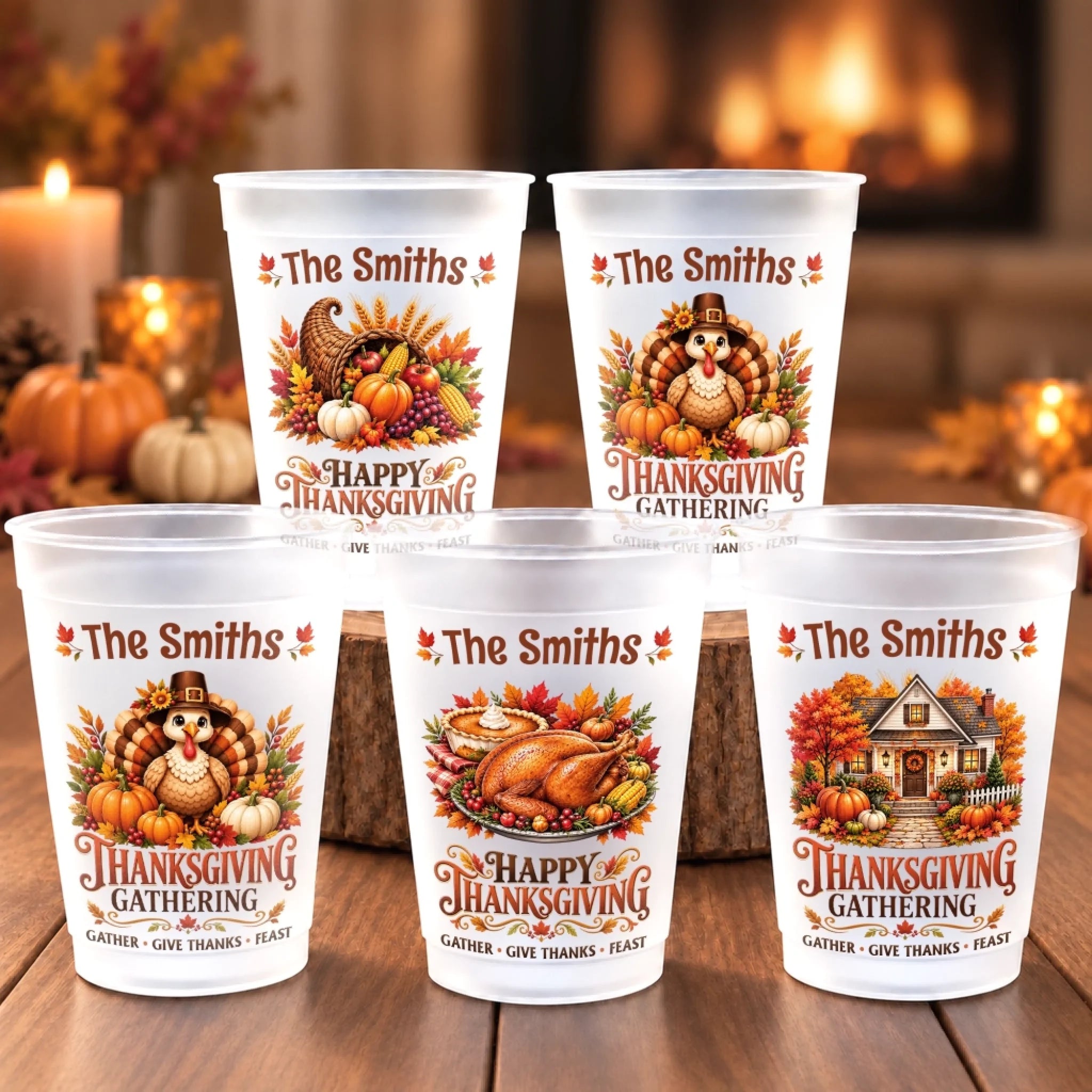Personalized Plastic Cups with Custom Name for Thanksgiving Family Gathering Gifts