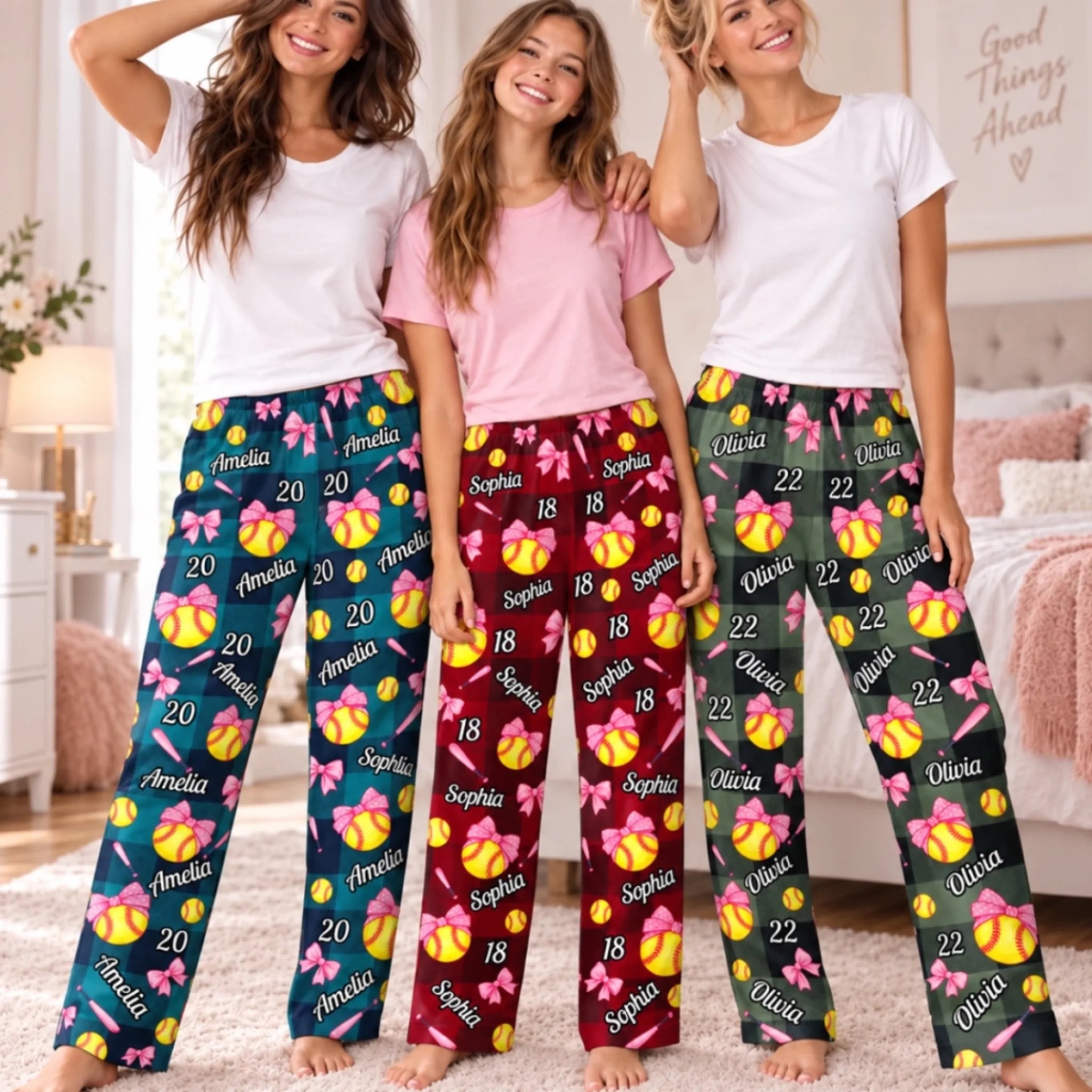 Custom Name Softball Pajama Pants for Women, Personalized Softball Gift Sleepwear