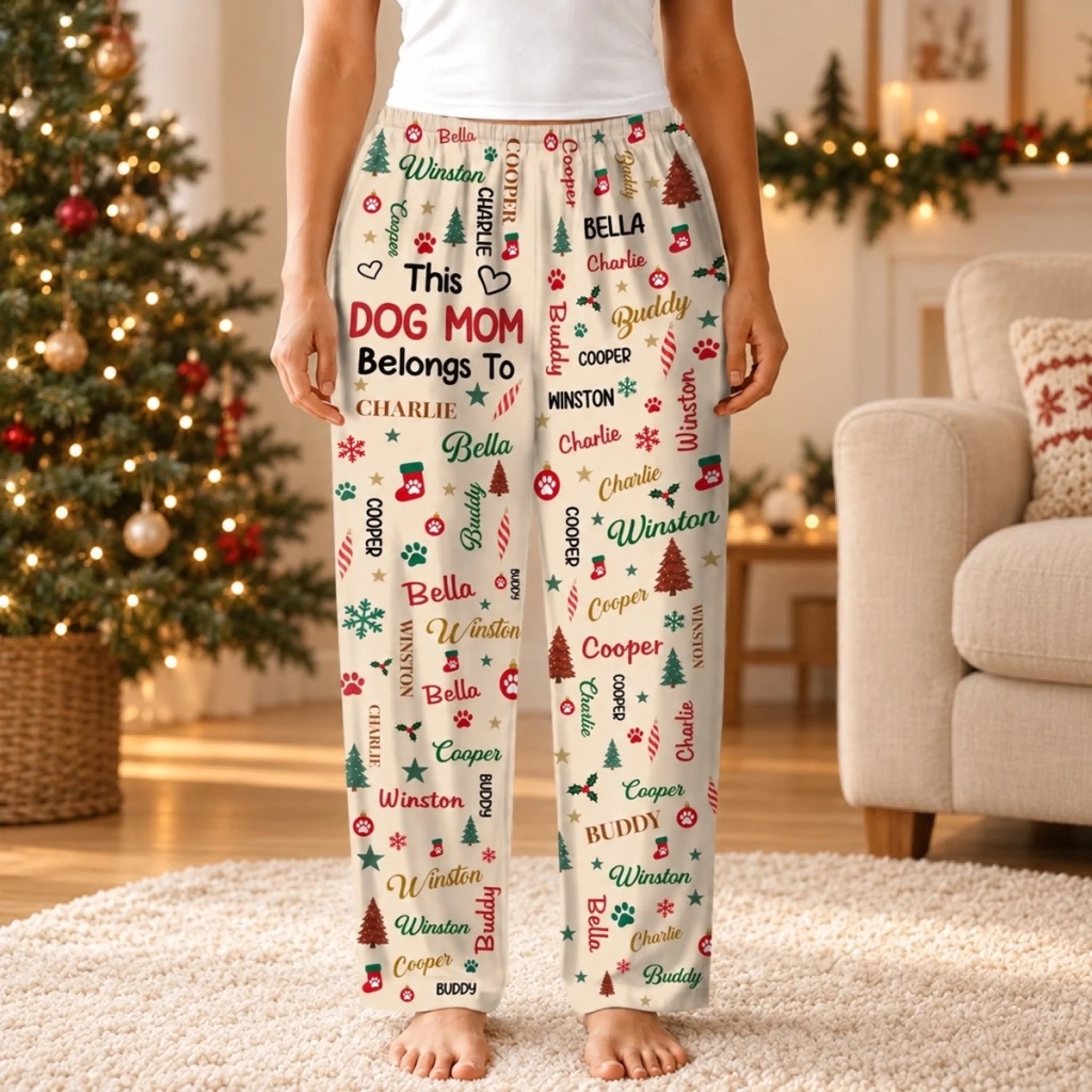 Personalized Custom Name Christmas Dog Mom Dog Dad Pajama Pants Gift for Pet Lovers