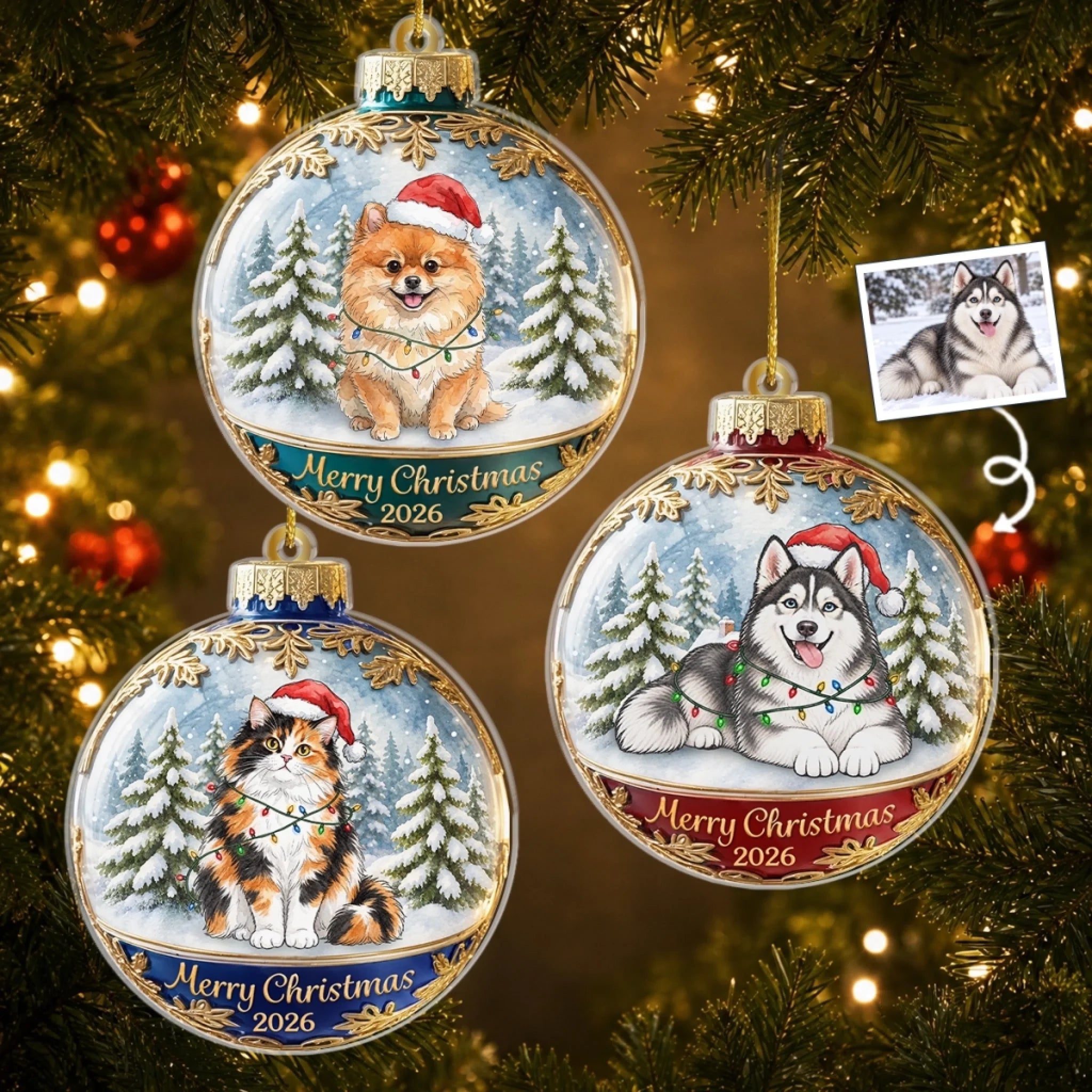 Custom Pet Photo Christmas Keepsake for Dog and Cat Lovers Personalized Acrylic Ornament Gift