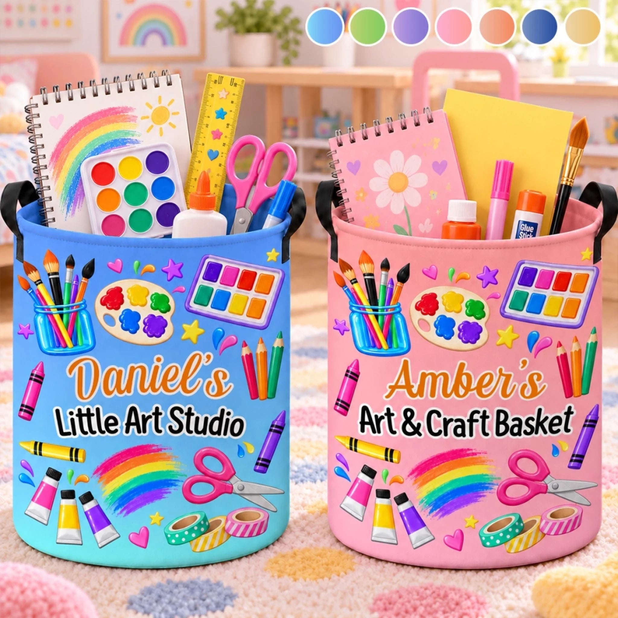 Custom Name Art Studio Personalized Laundry Basket Gift for Kids