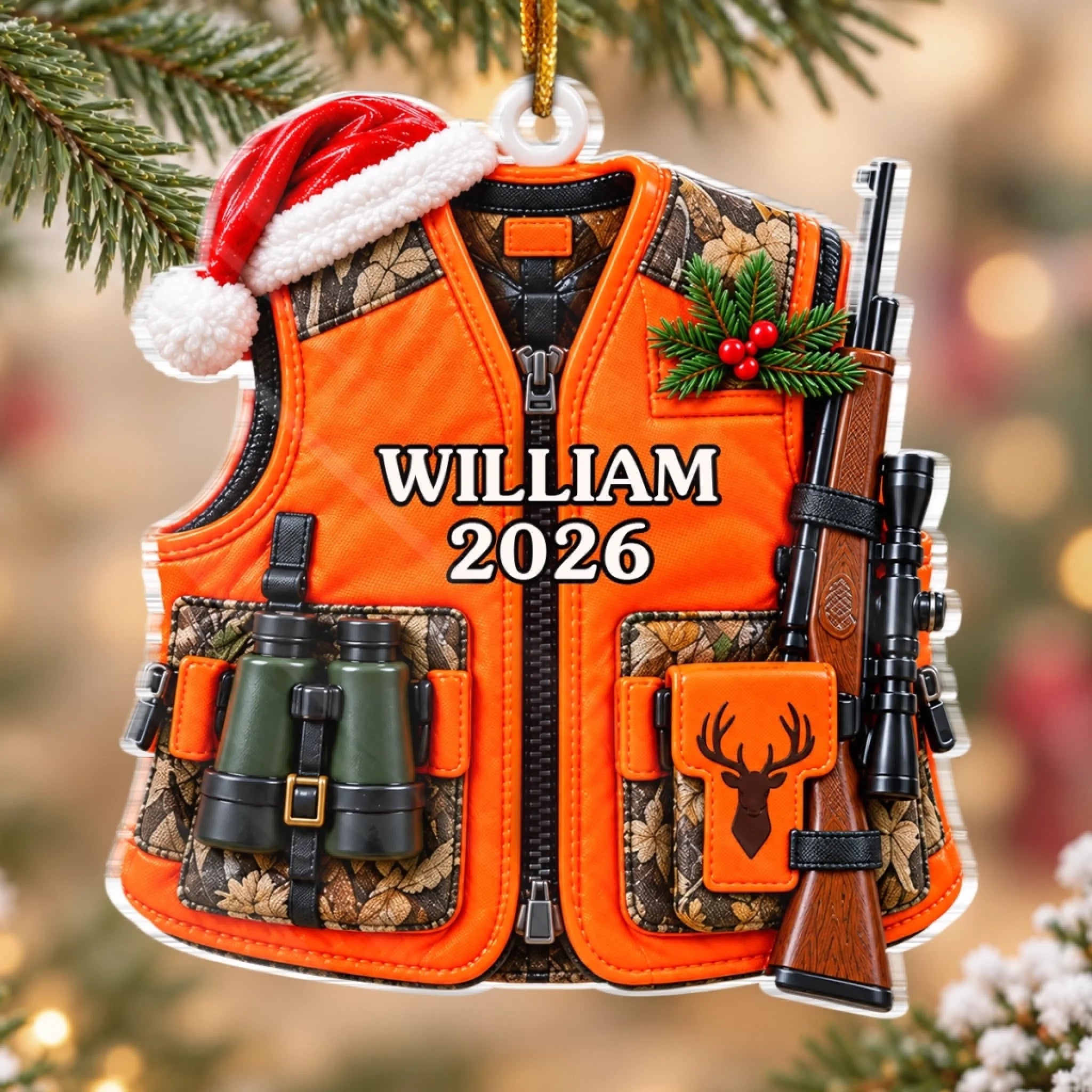 Custom Name Hunting Christmas Ornament, Personalized Acrylic Gift for Hunters