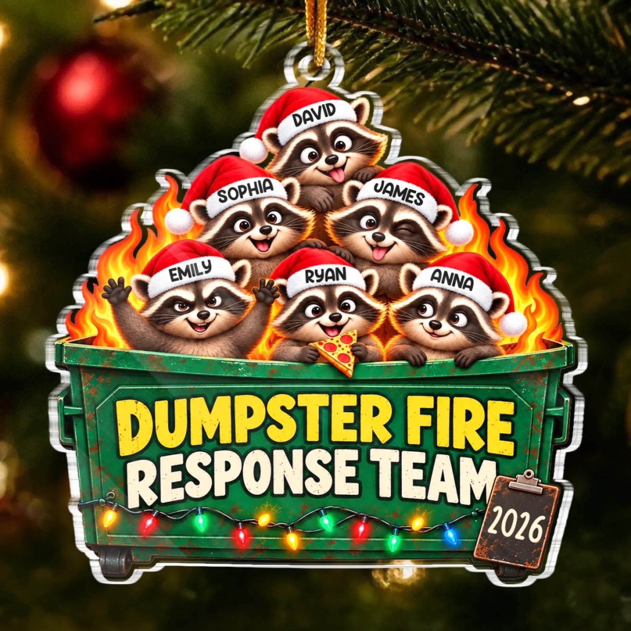 Custom Name Dumpster Fire Response Team Personalized Acrylic Christmas Ornament Gift