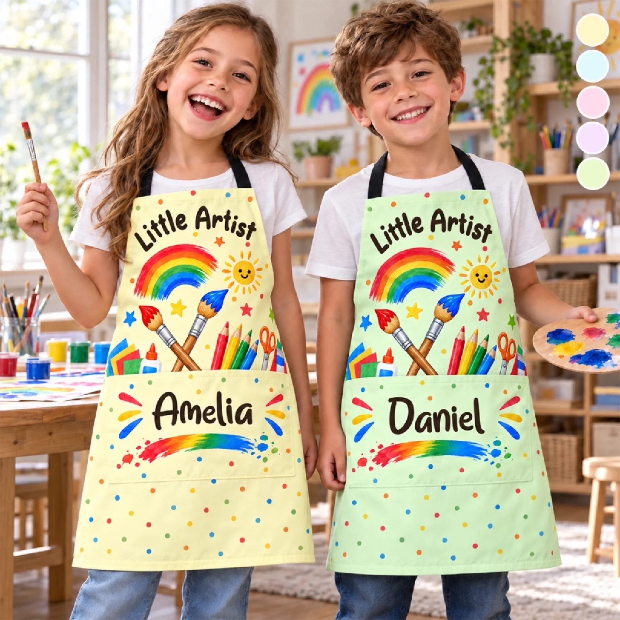 Personalized Kids Apron With Pocket, Custom Name Little Artist Gift for Painting and Crafts