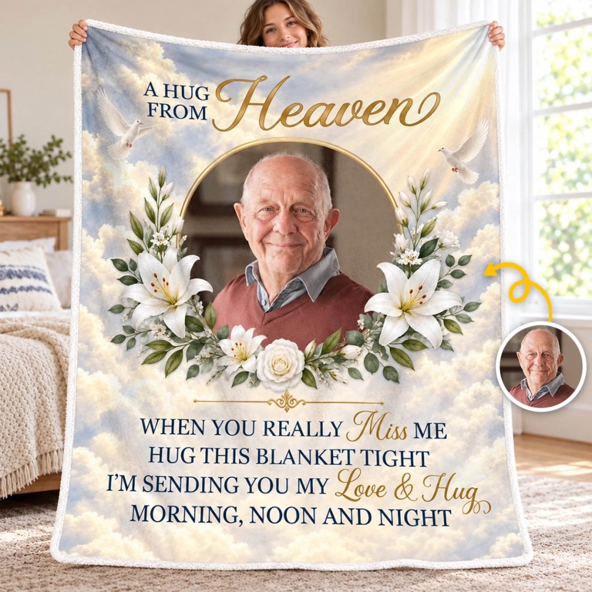 Personalized Photo Memorial Blanket, Heavenly Remembrance Gift for Loss of Loved One