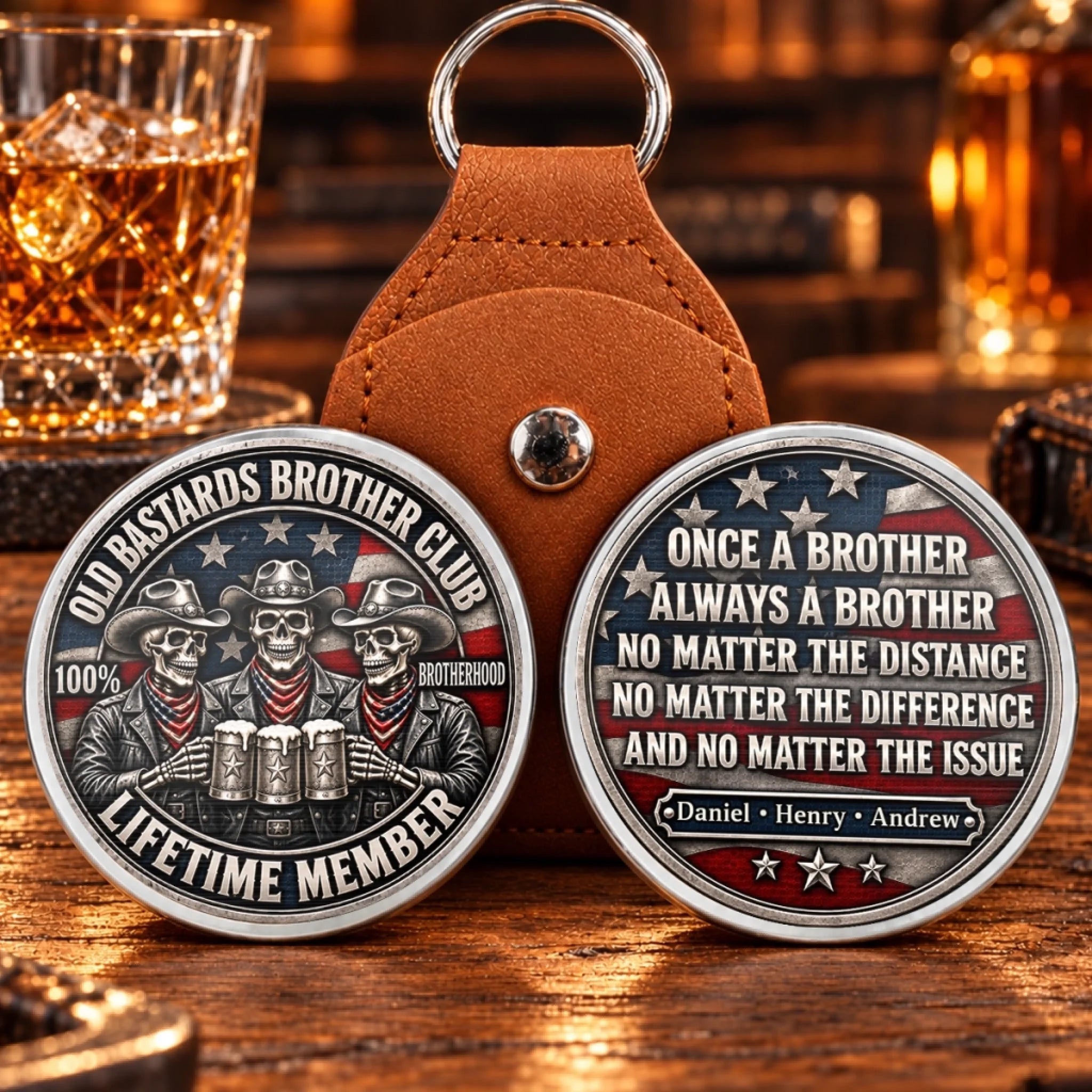 Custom Name Skull Brotherhood Personalized Pocket Hug Gift for Brothers