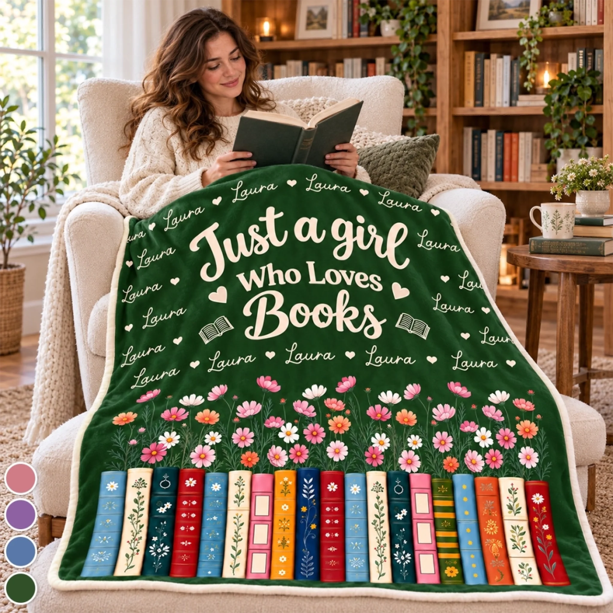 Custom Name Bookworm Blanket, Personalized Reading Gift for Her, Cozy Book Lover Throw