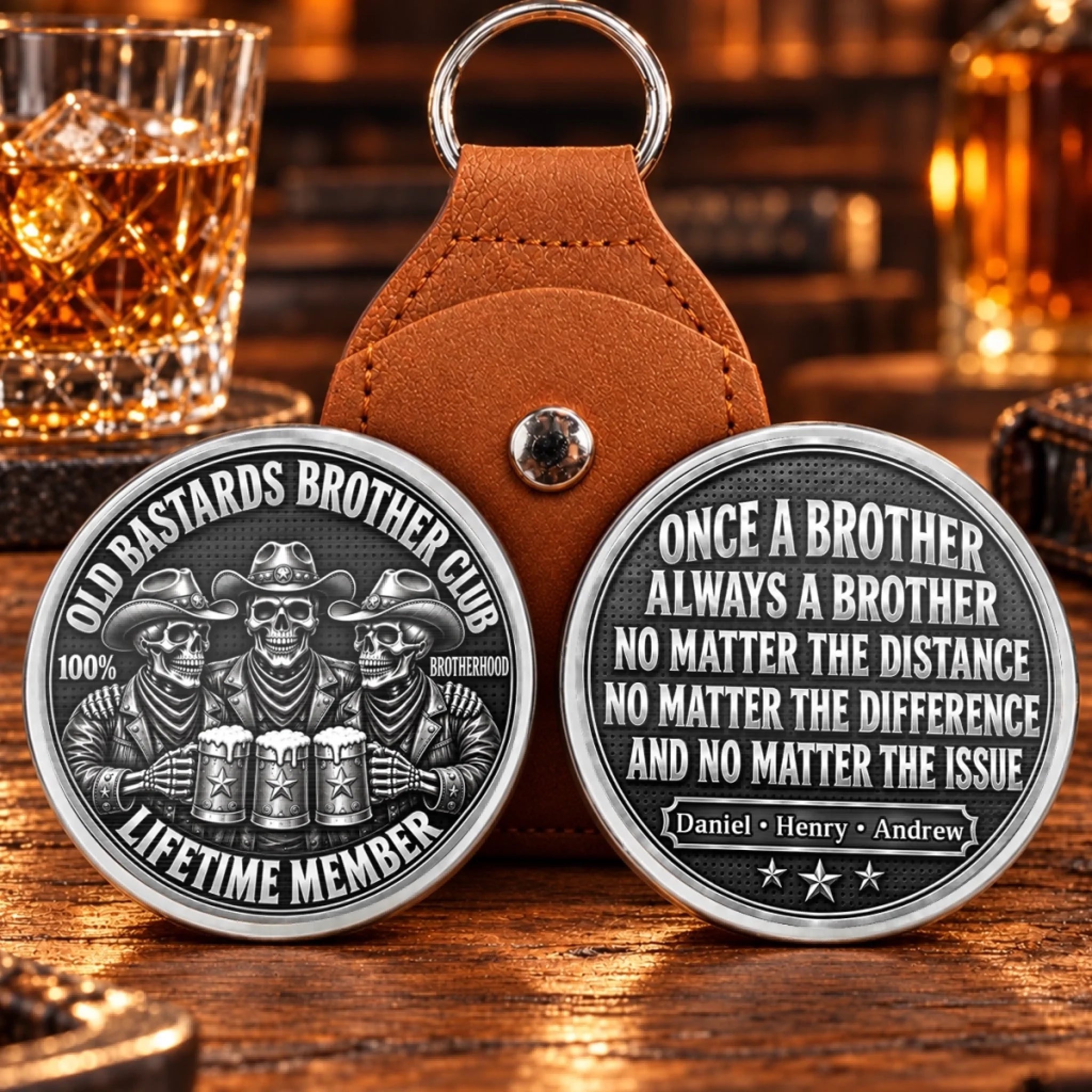 Custom Name Skull Cowboy Brotherhood Gift for Brothers Personalized Pocket Hug Keepsake