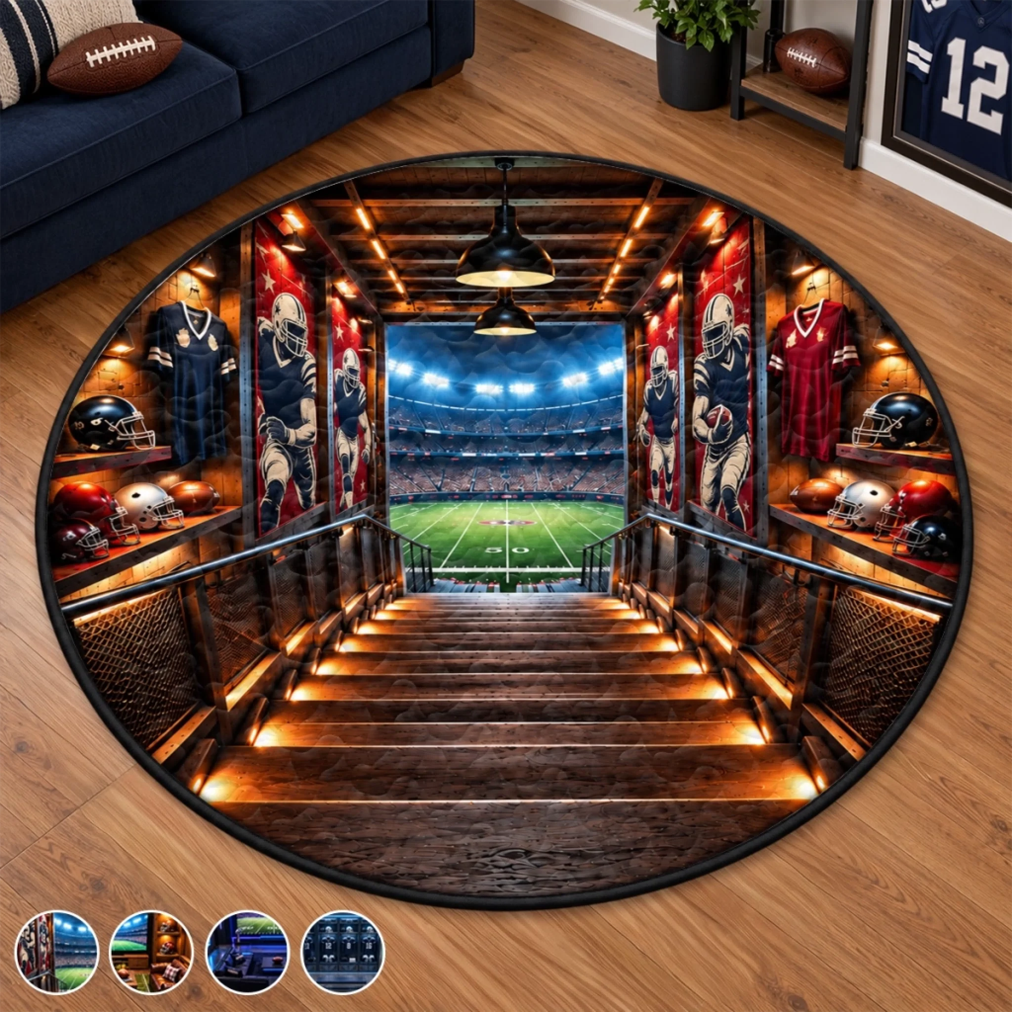 Custom Football Stadium Decor Personalized Quilted Round Mat for Football Fans Gift
