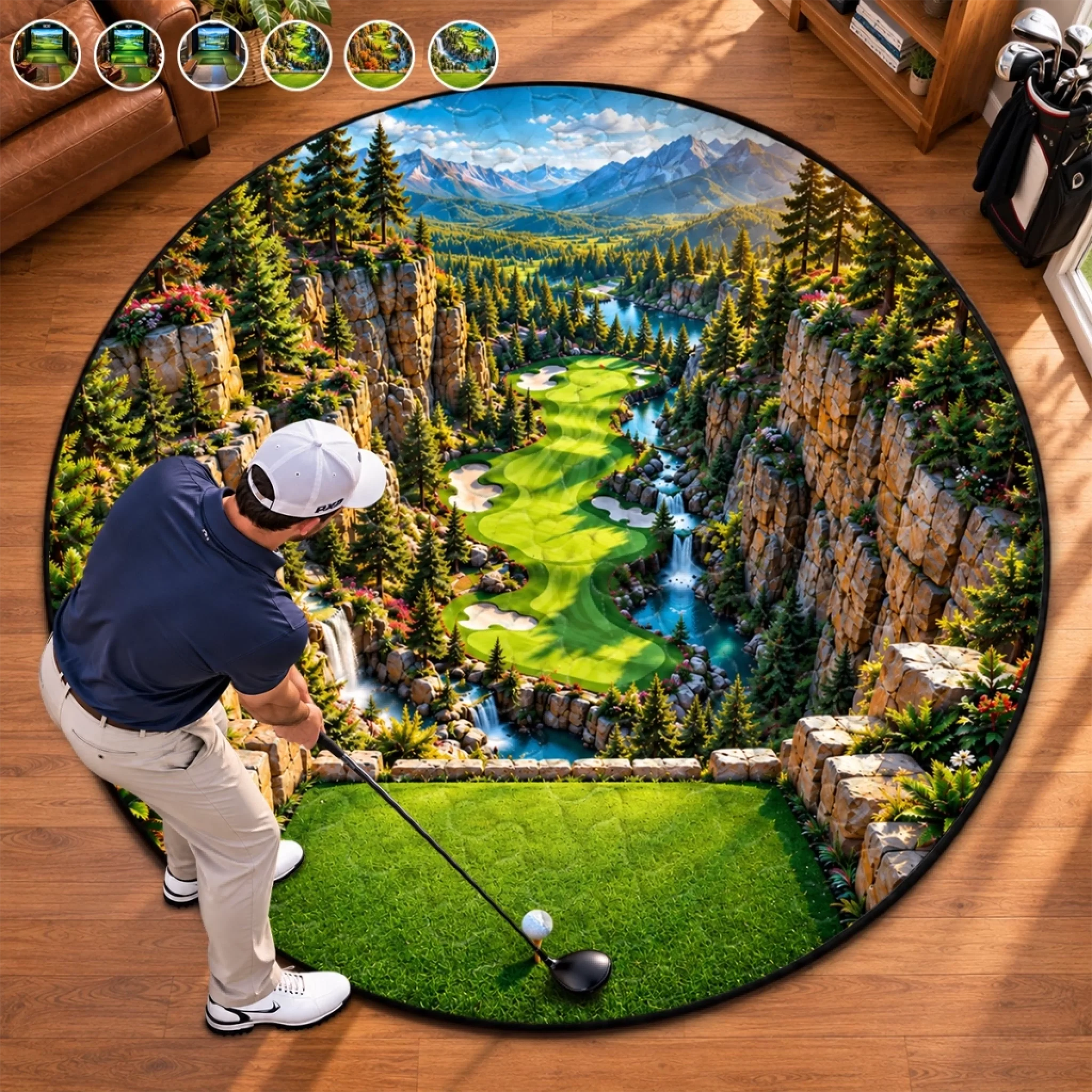 Custom Golf Course Landscape Decor Personalized Quilted Round Mat for Golfers and Home Gifts
