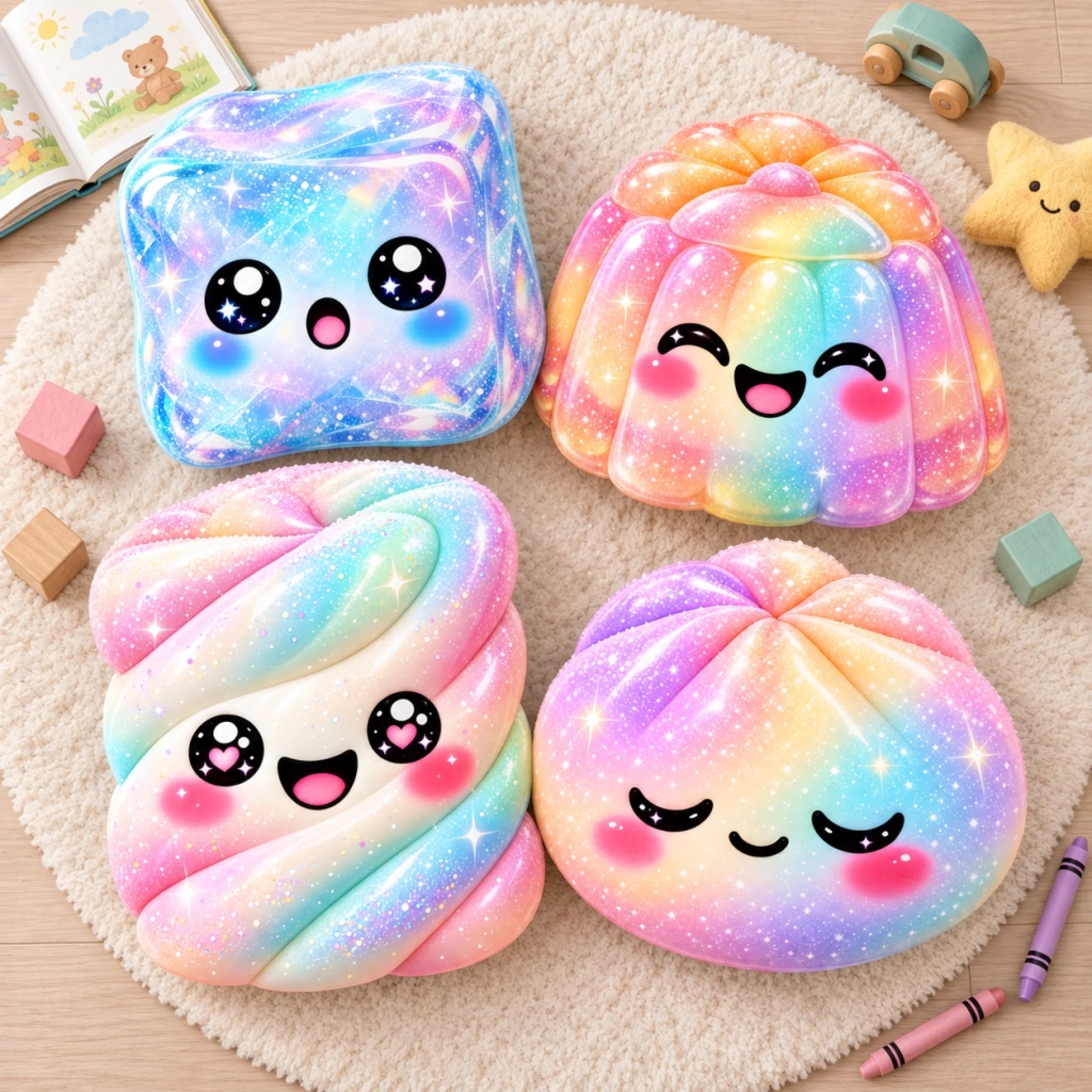 Custom Rainbow Kawaii Squishy Character Shaped Pillow, Personalized Gift for Kids