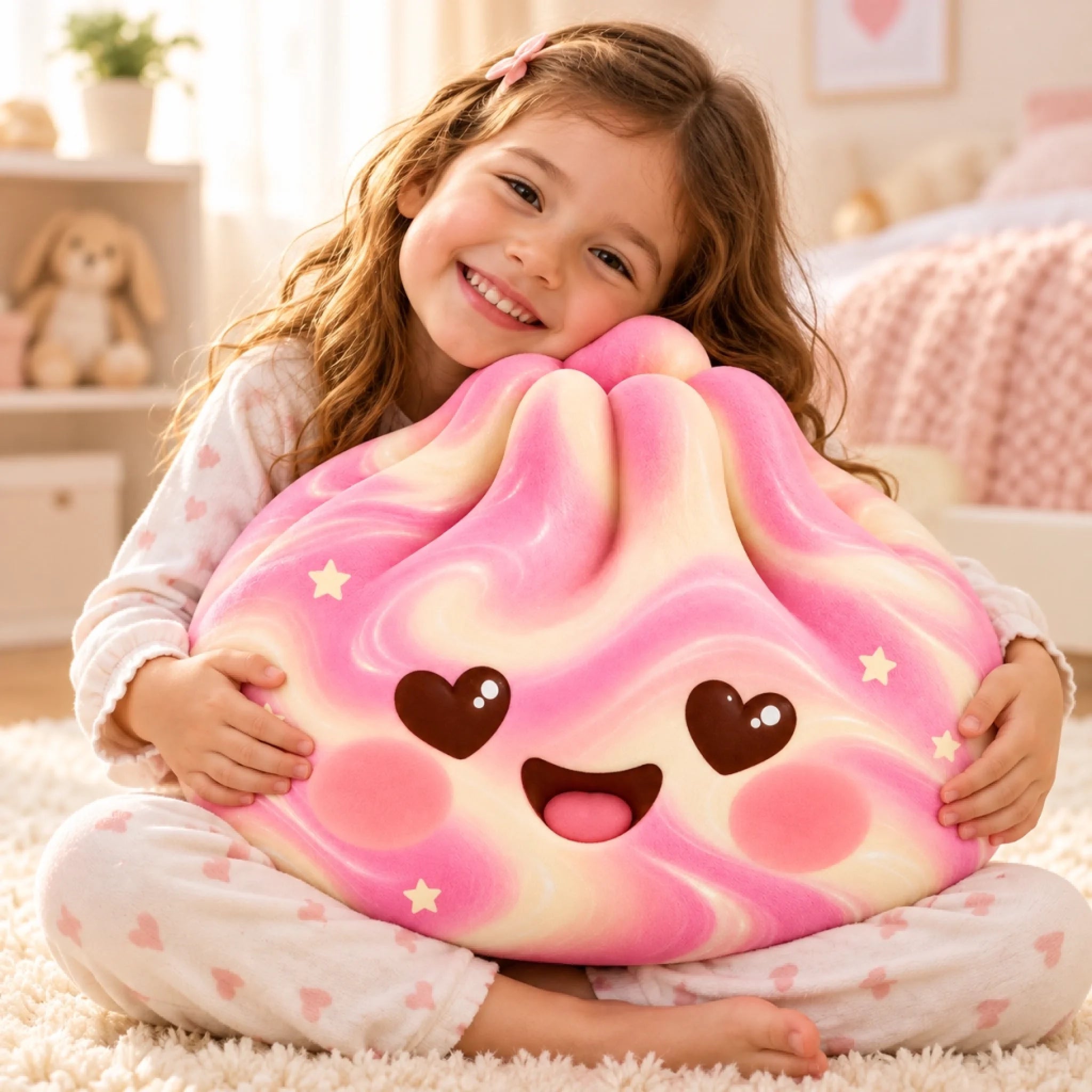 Personalized Kawaii Rainbow Cloud Character Shaped Pillow, Custom Kids Decor Gift