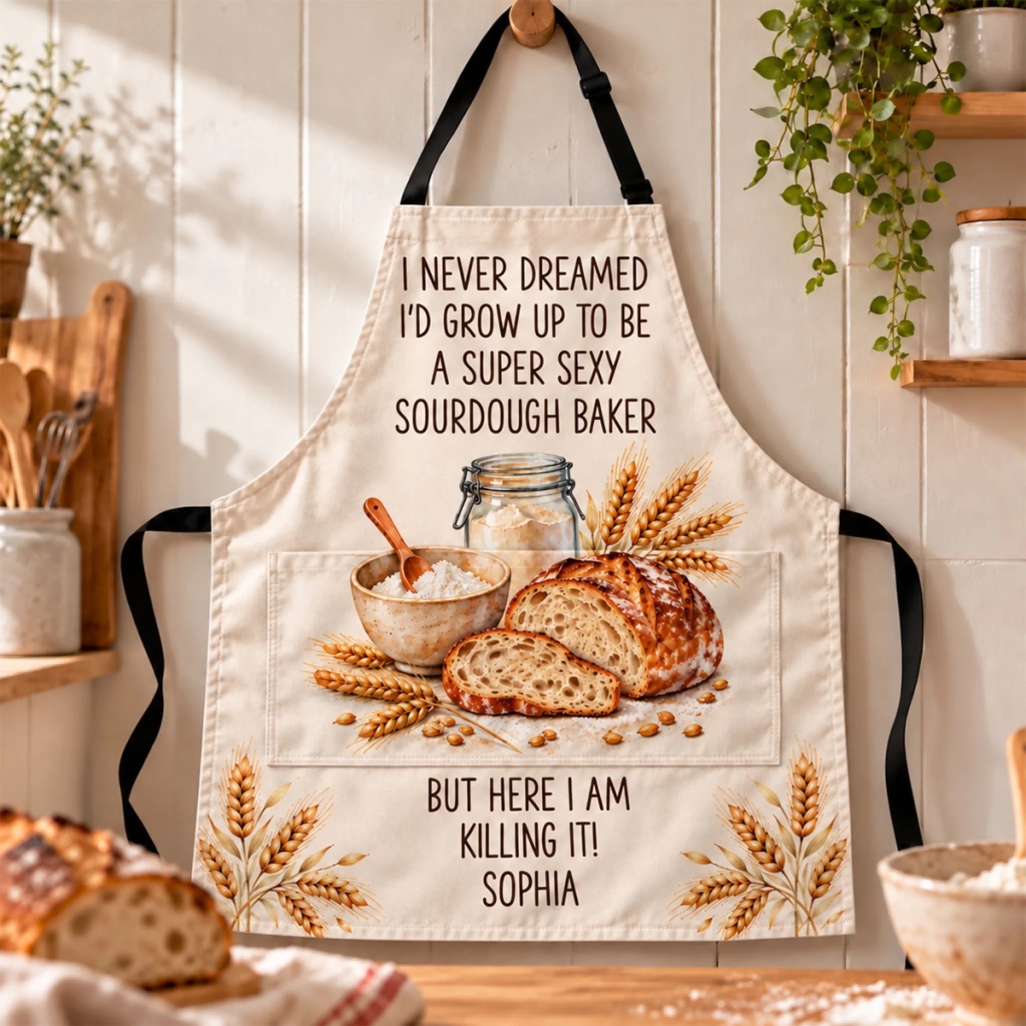 Custom Name Funny Sourdough Baker Gift Personalized Apron With Pocket for Baking
