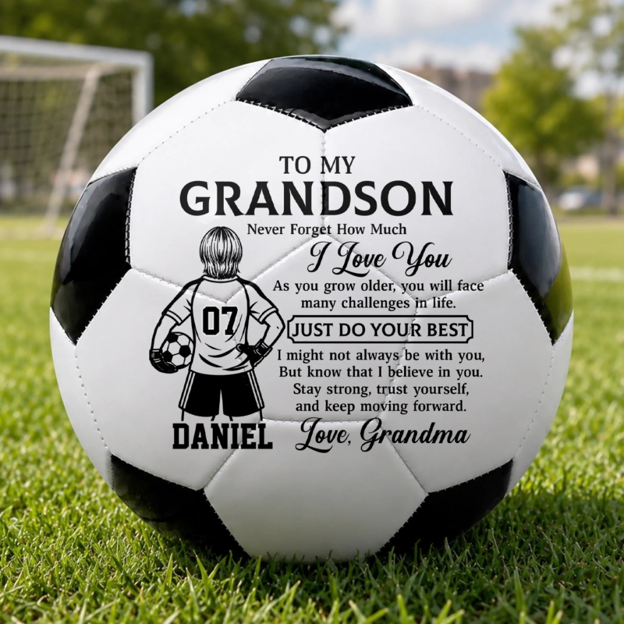 Personalized Soccer Ball for Grandson, Custom Name Motivational Soccer Gift