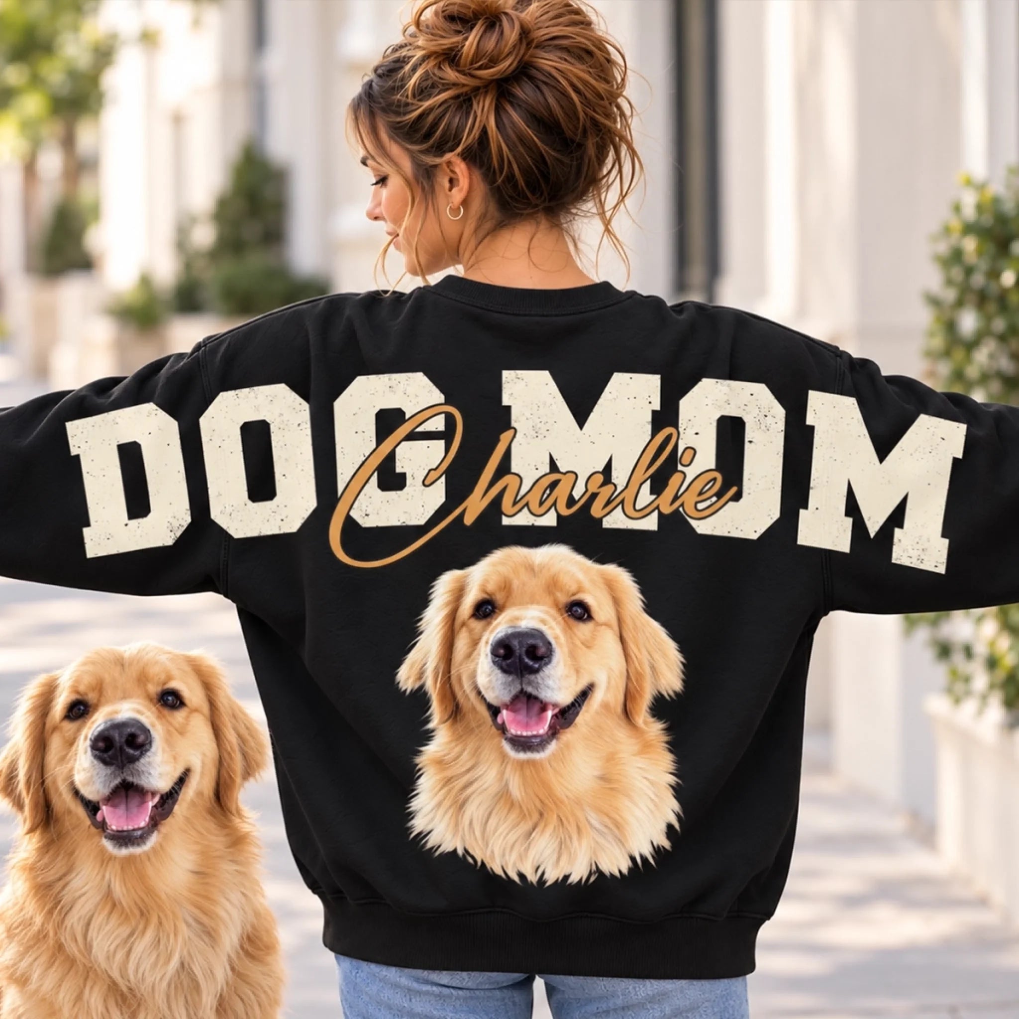 Custom Photo Name Dog Lover Gift Personalized Arm to Arm Sweatshirt