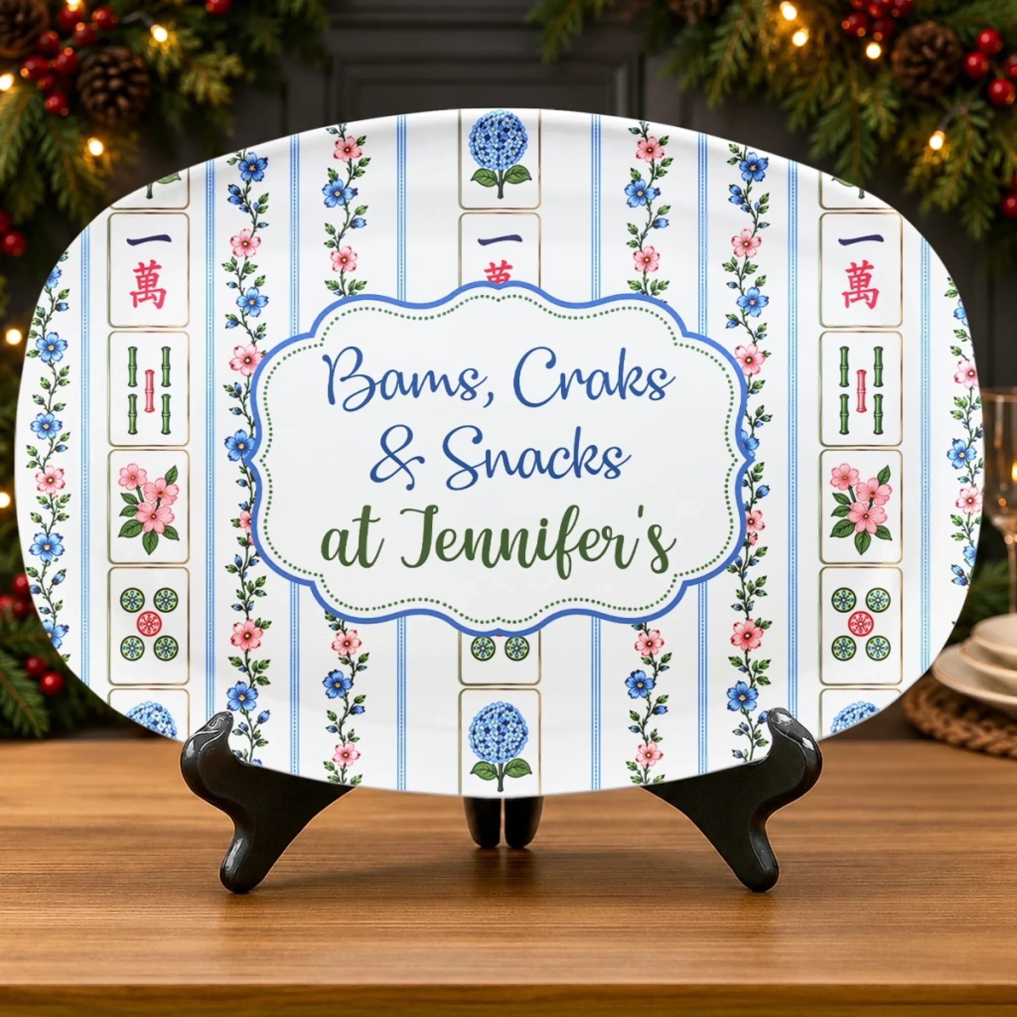 Custom Name Mahjong Game Night Personalized Platter, Mahjong Party Hostess Gift