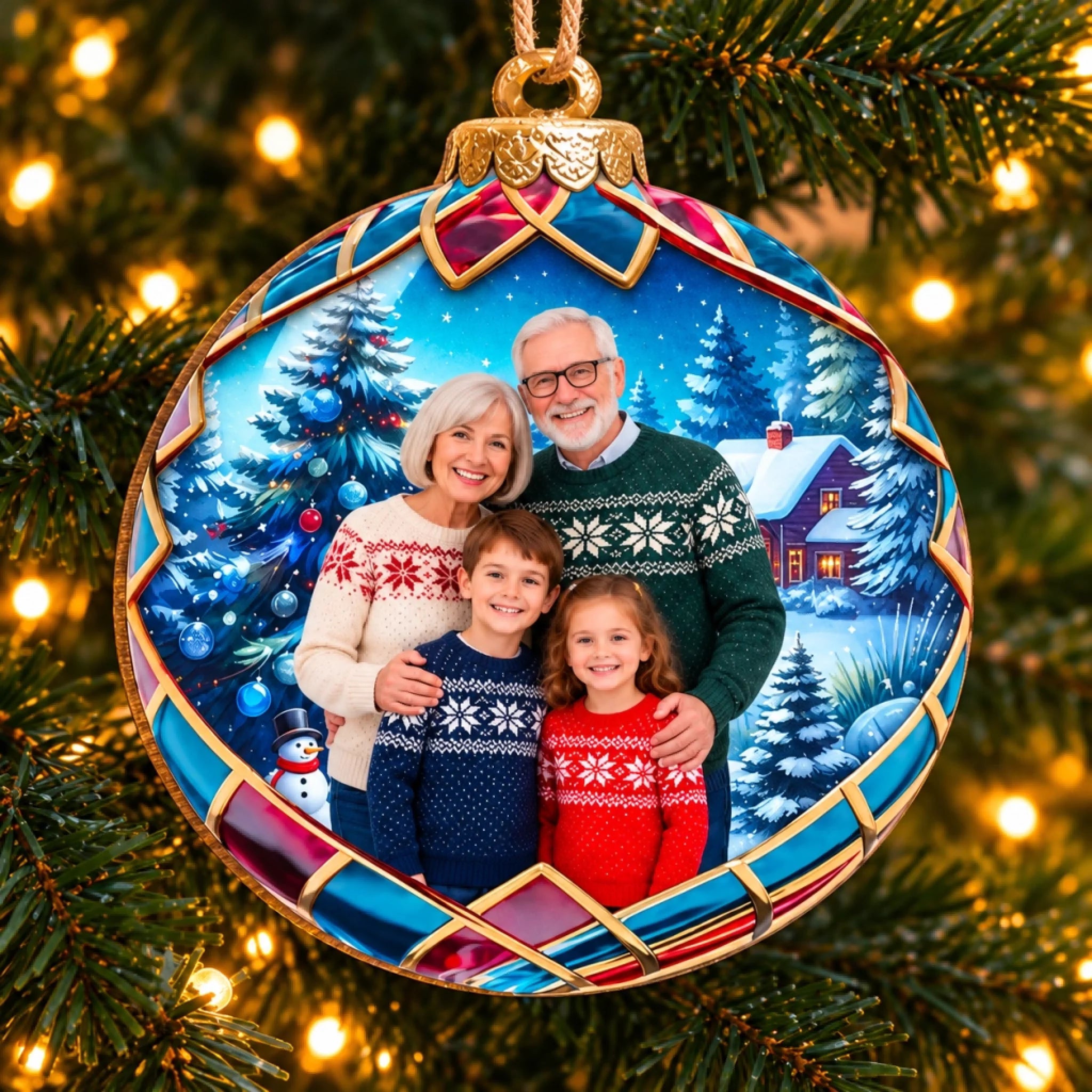 Custom Photo Grandparents and Grandchildren Family Christmas Ornament, Personalized Holiday Gift