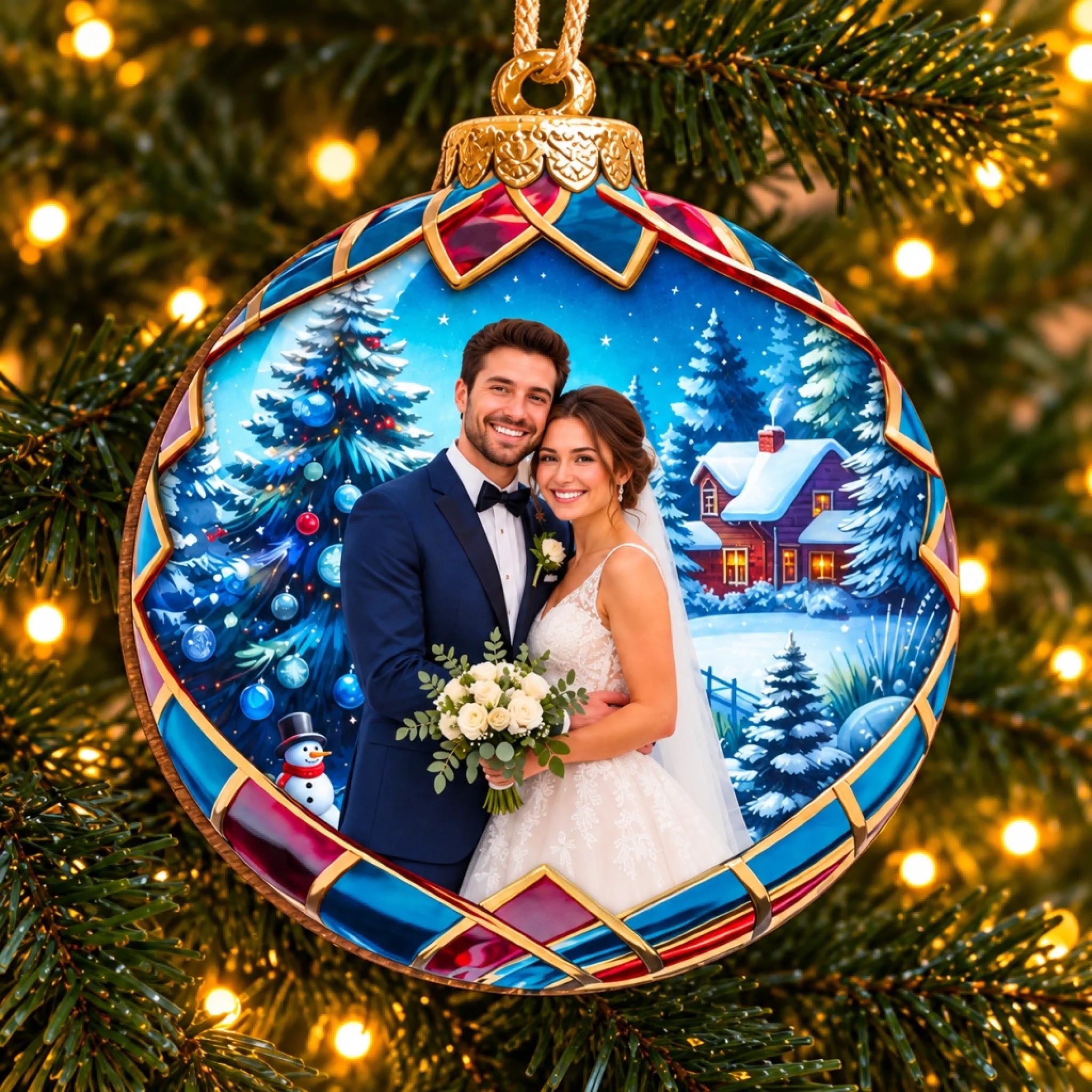 Custom Photo First Christmas Married Couple Personalized Ornament Gift