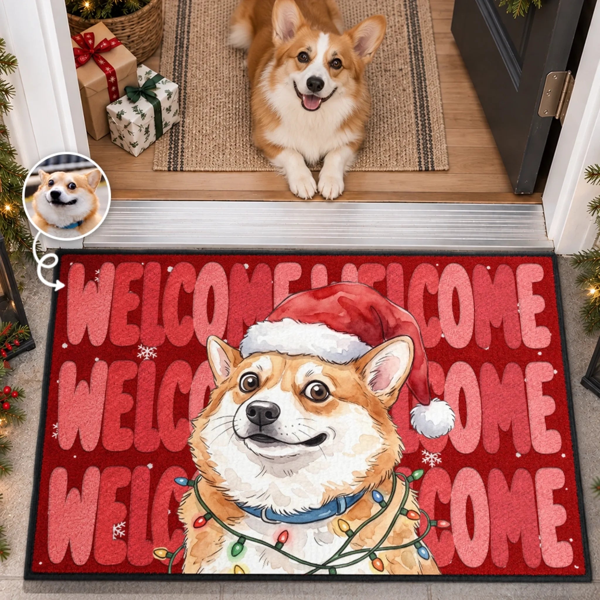 Custom Pet Photo Festive Welcome Doormat Personalized Decorative Mat for Pet Lovers Gift