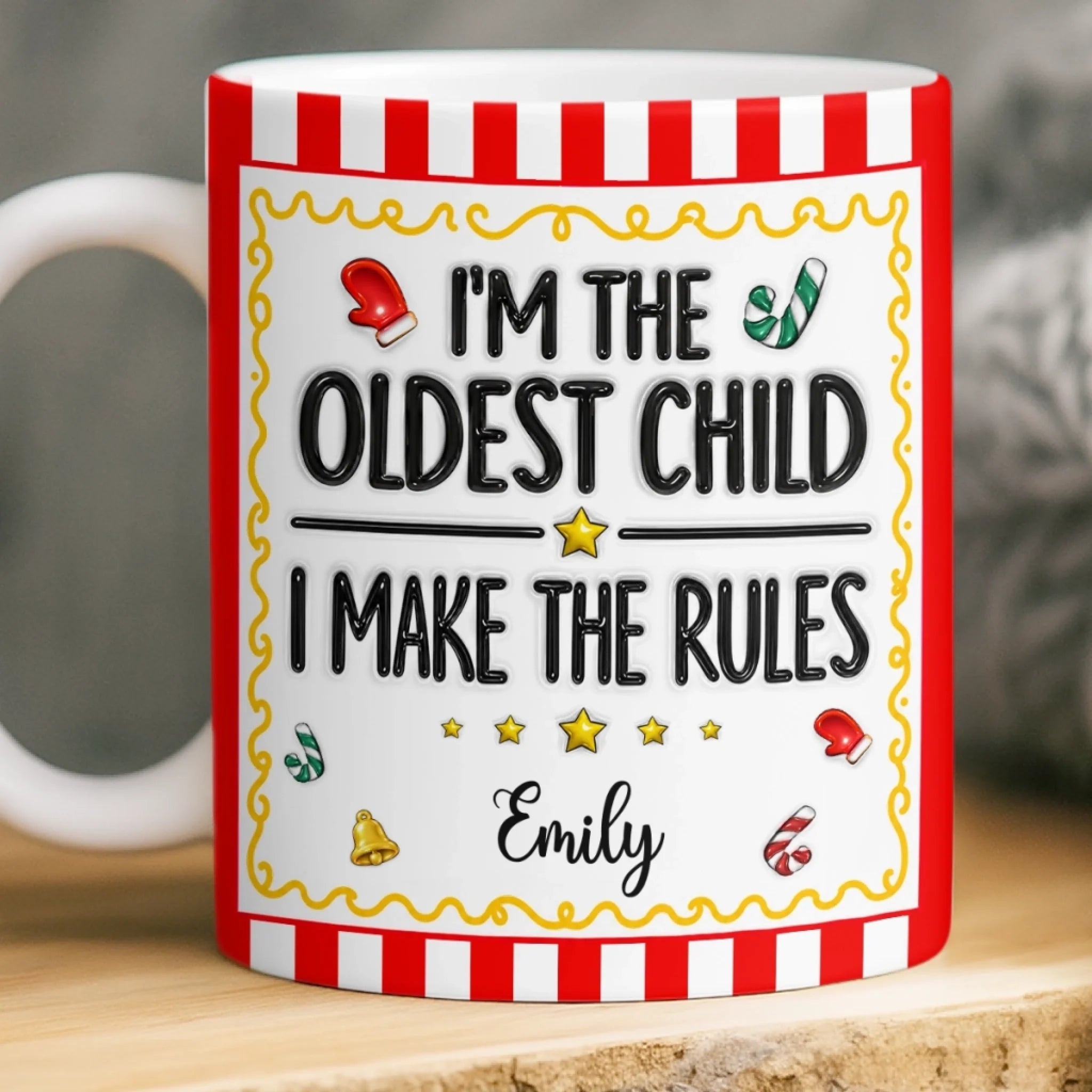 Personalized Sibling Birth Order Christmas Mug with Custom Names, Family Gift for Brothers and Sisters