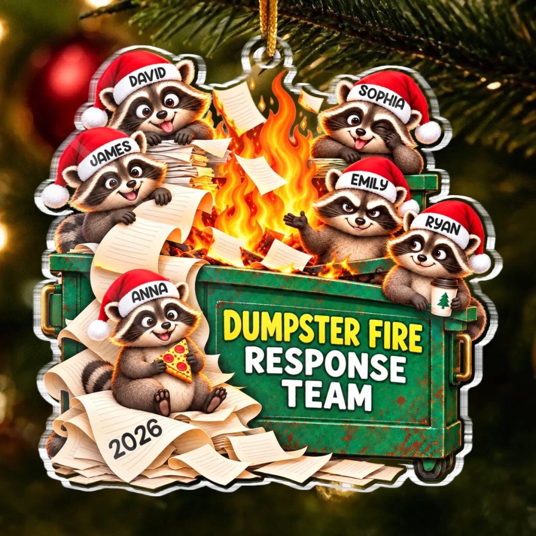 Custom Name Christmas Dumpster Fire Team Gifts Personalized Acrylic Ornament