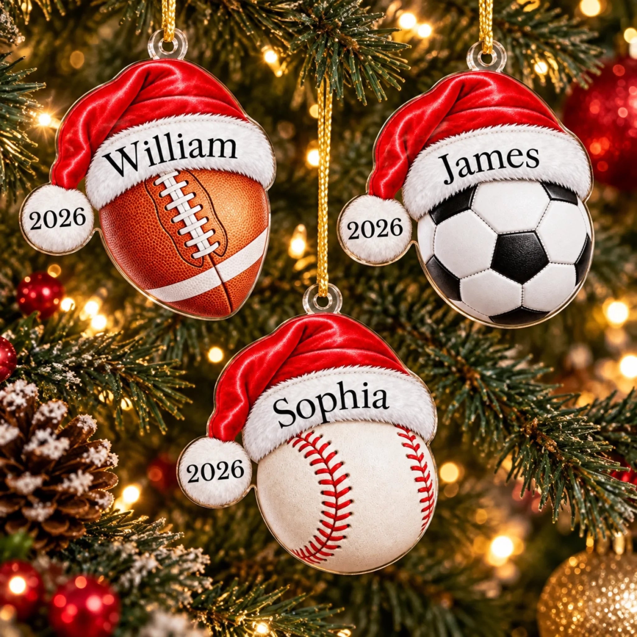 Custom Name Christmas Sports Acrylic Ornament Personalized Gift for Athletes Sports Fans and Lovers