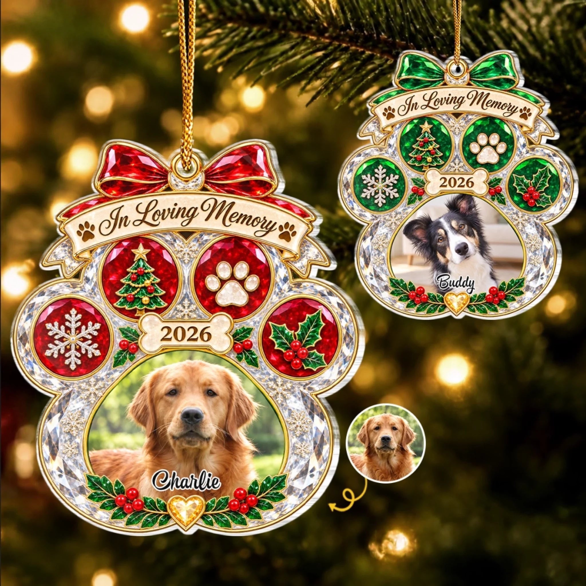 Personalized Acrylic Pet Memorial Christmas Ornament with Custom Photo for Dog and Cat Lovers