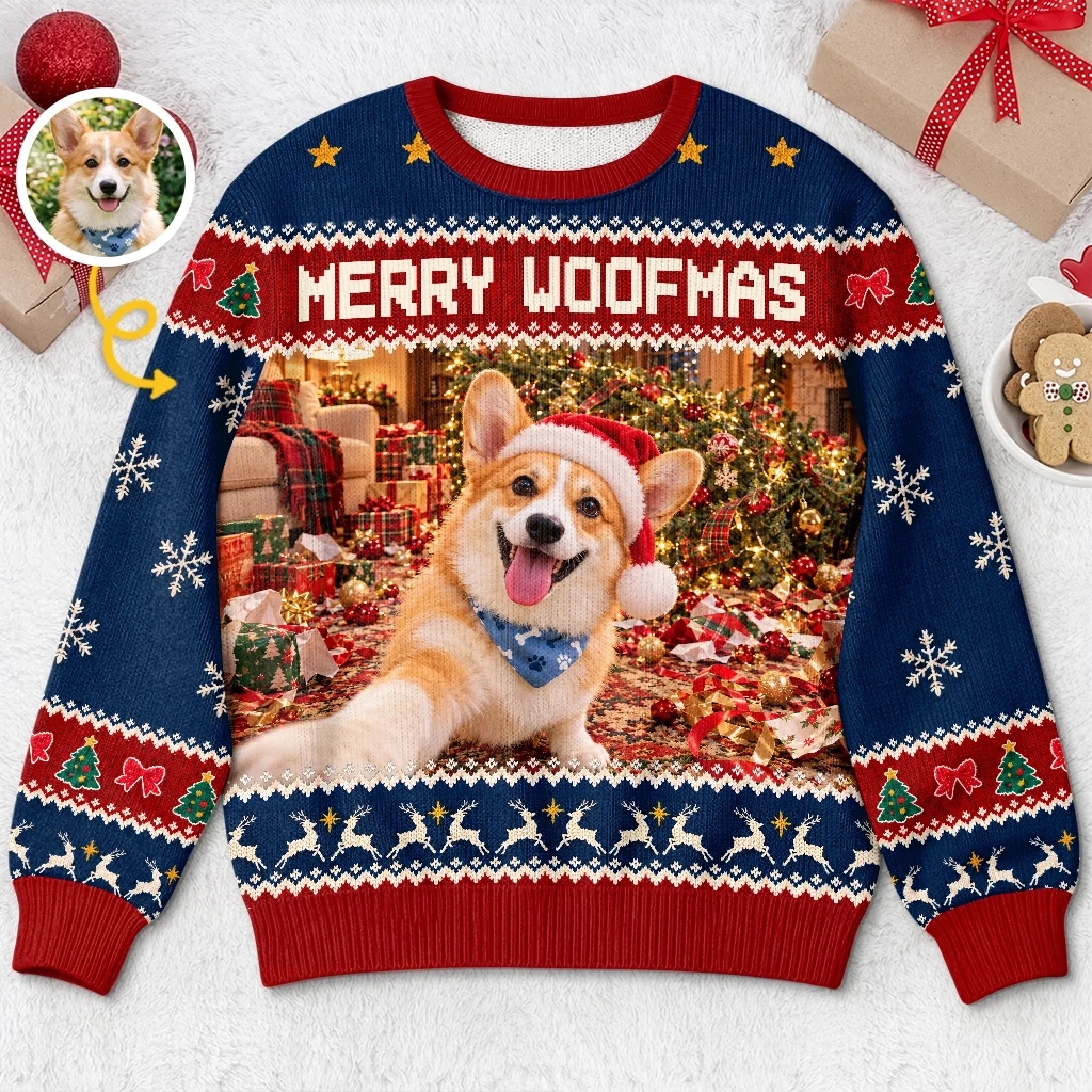 Custom Pet Photo Christmas Ugly Sweatshirt, Personalized Dog Lover Holiday Gift