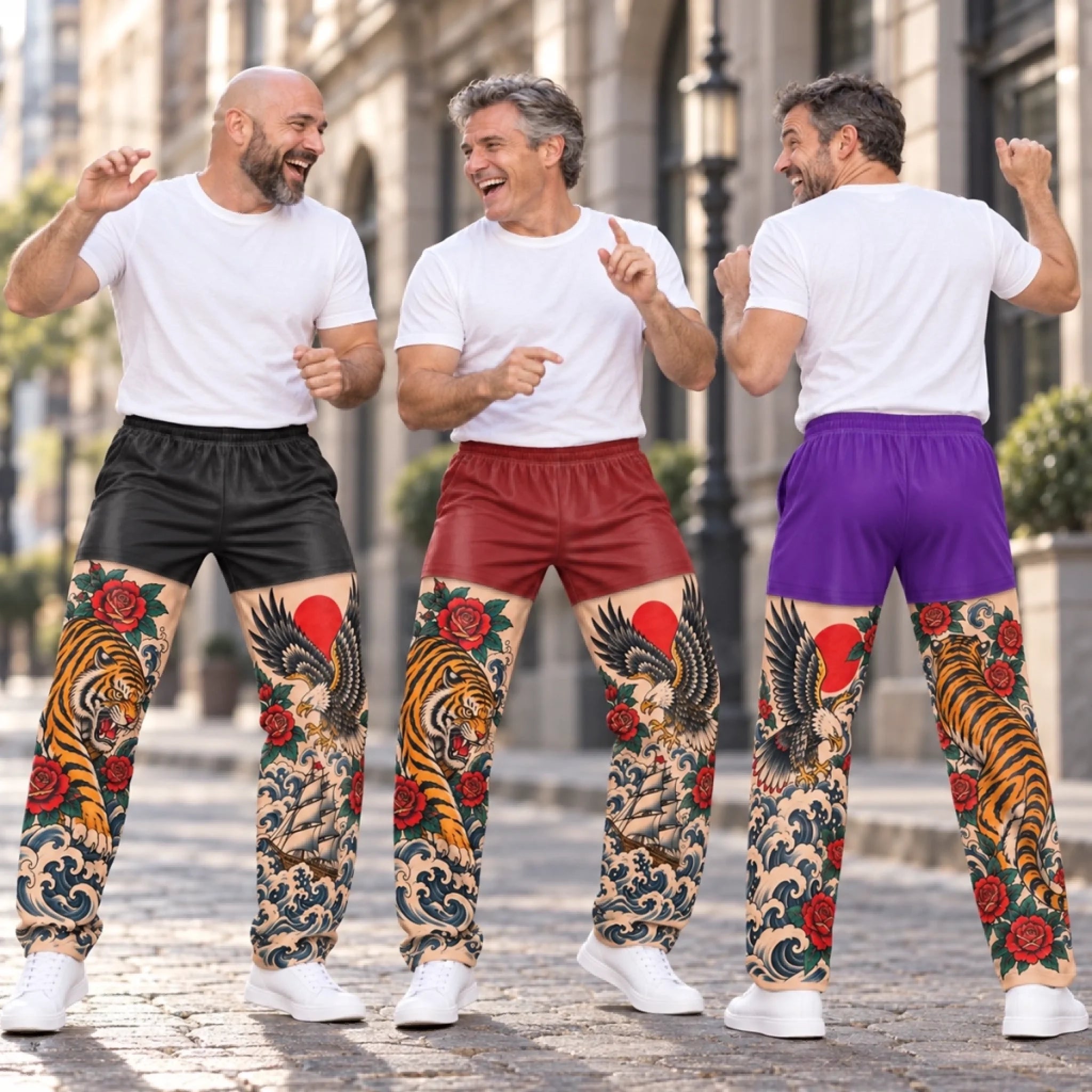 Personalized Tiger Eagle Tattoo Art Pajama Pants for Men, Custom Gift Sleepwear