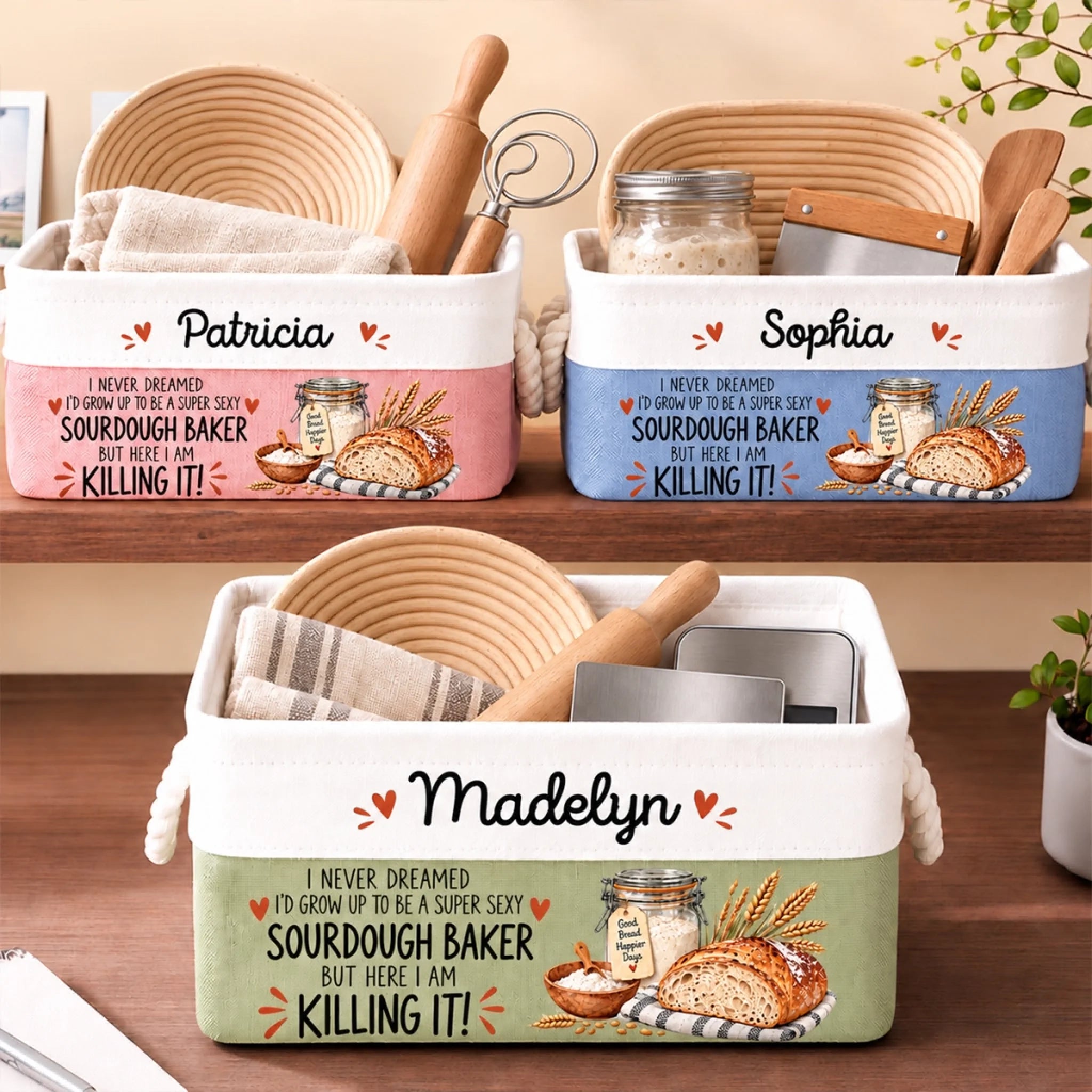 Personalized Funny Sourdough Baker Storage Basket with Custom Name, Gift for Bread Lovers