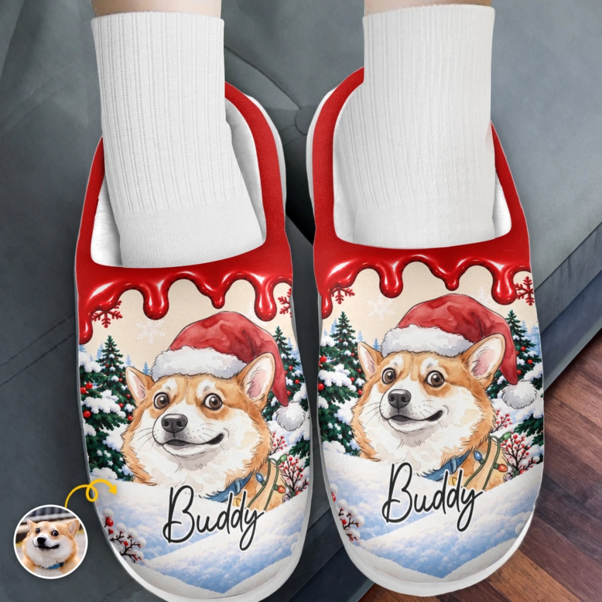 Personalized Fluffy Slippers with Custom Pet Photo and Name, Christmas Gift for Dog and Cat Lovers