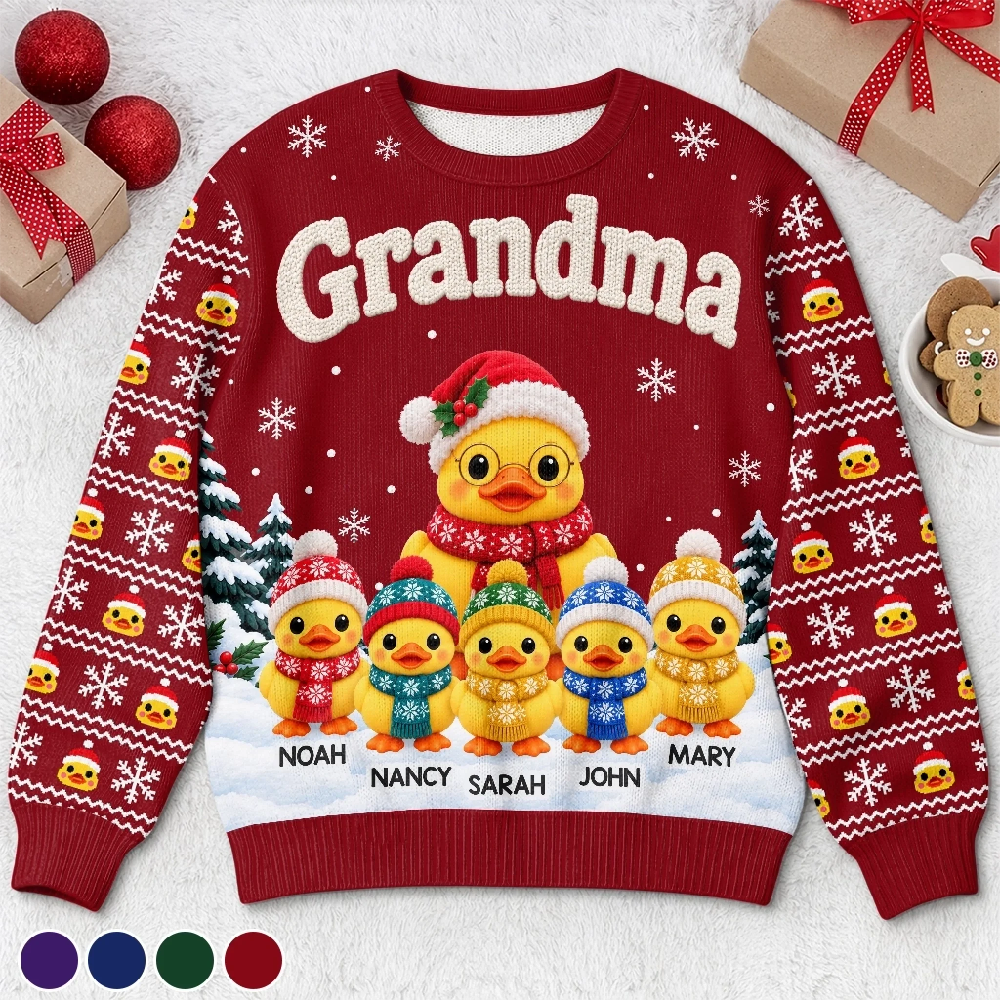 Personalized Custom Name Christmas Duck Family Ugly Sweatshirt Gift for Grandma