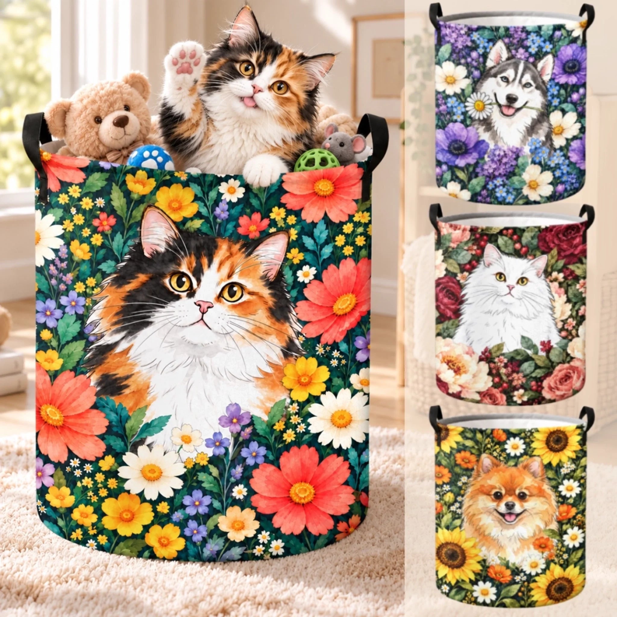 Personalized Laundry Basket with Custom Pet Photo, Cat and Dog Gift for Pet Lovers