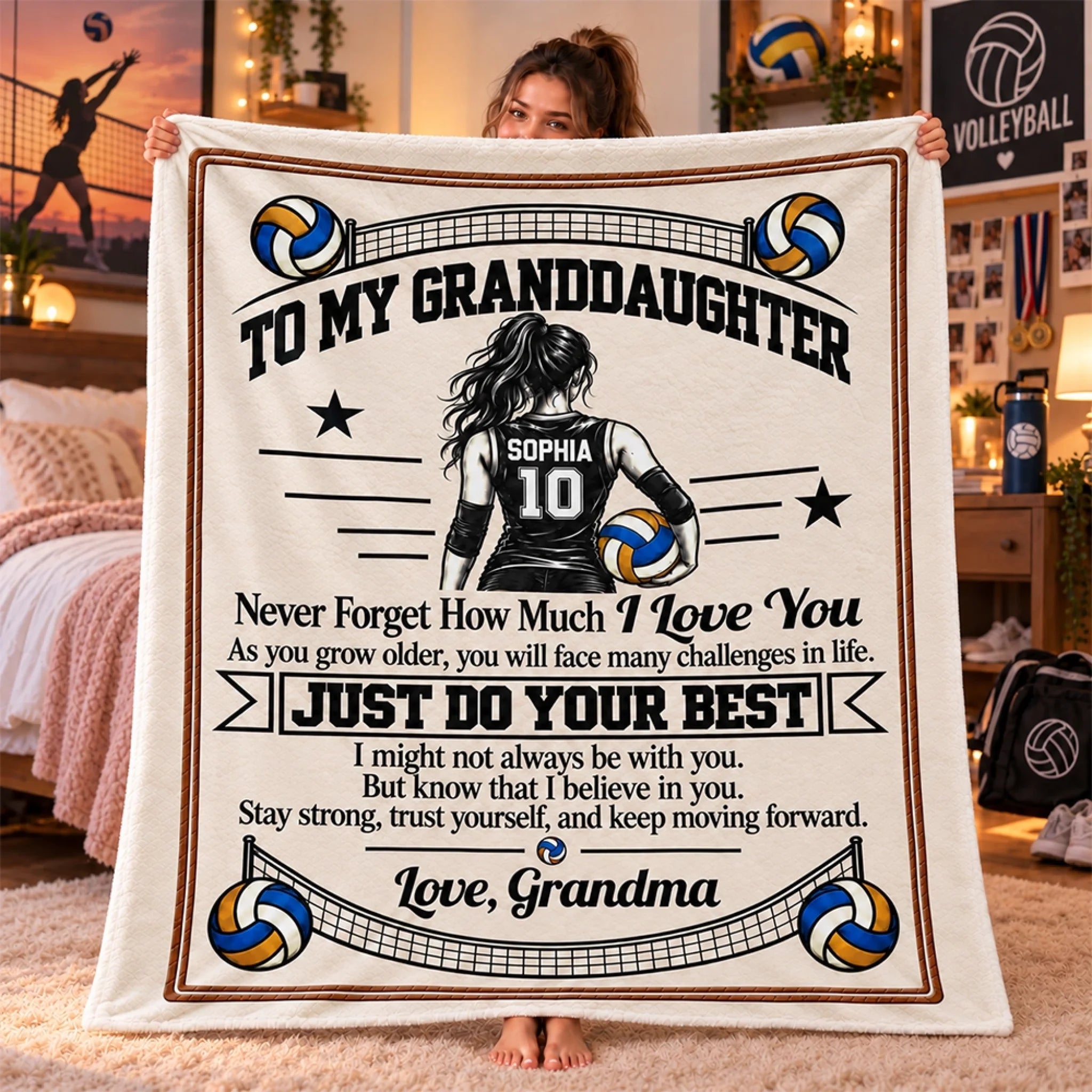 Personalized Volleyball Blanket with Custom Name, Gift for Granddaughter