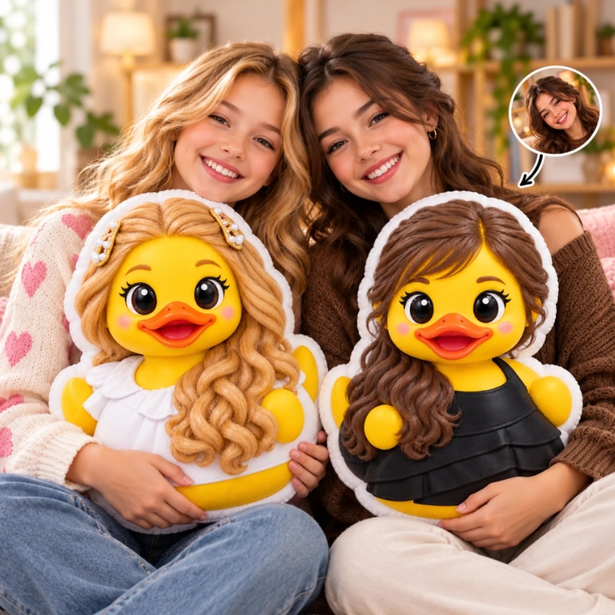 Custom Photo 3D Cartoon Duck Personalized Shaped Pillow Gift for Best Friends, Besties and Sisters