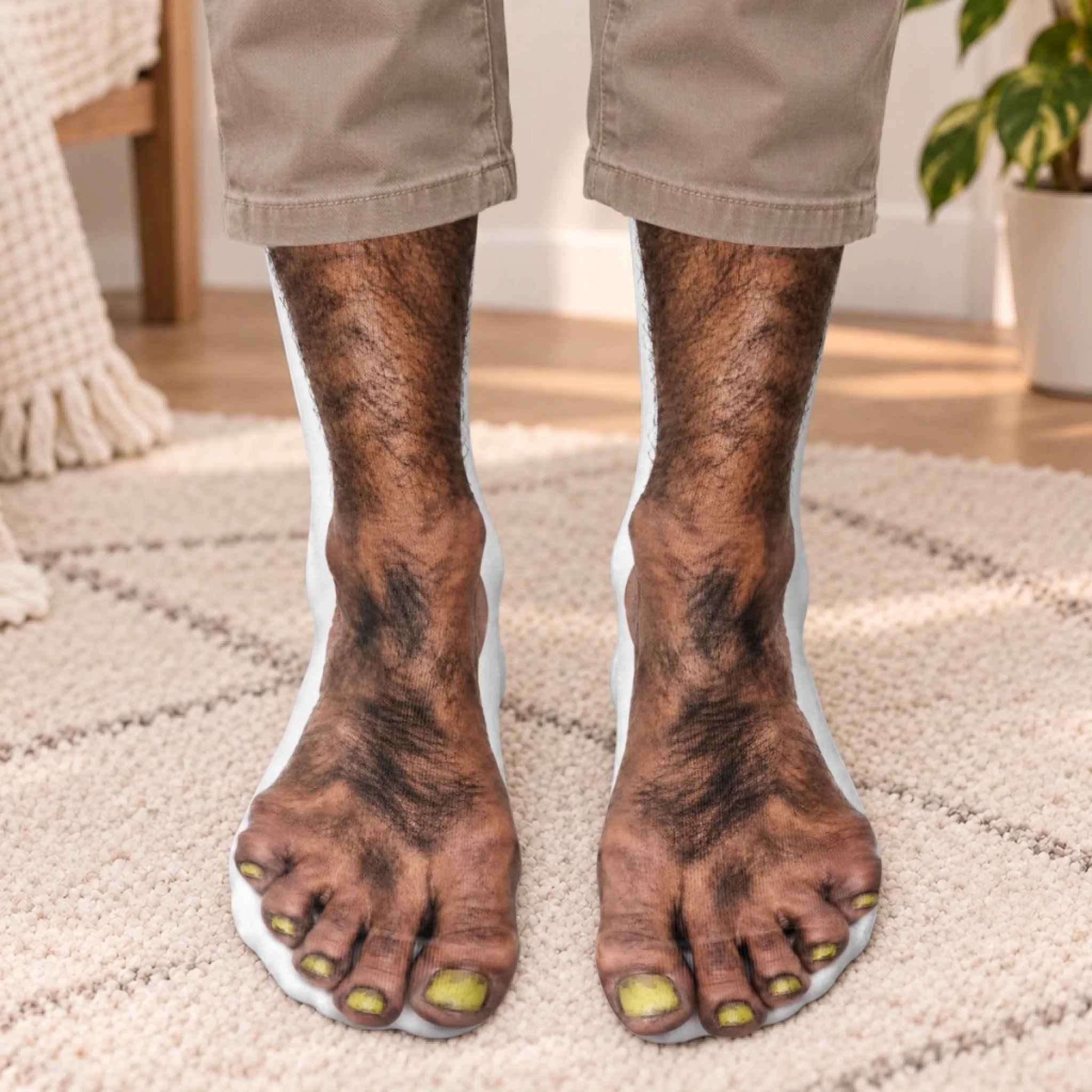 Custom Funny Fake Bare Feet Middle Tube Socks, Personalized Prank Gift Socks for Friends