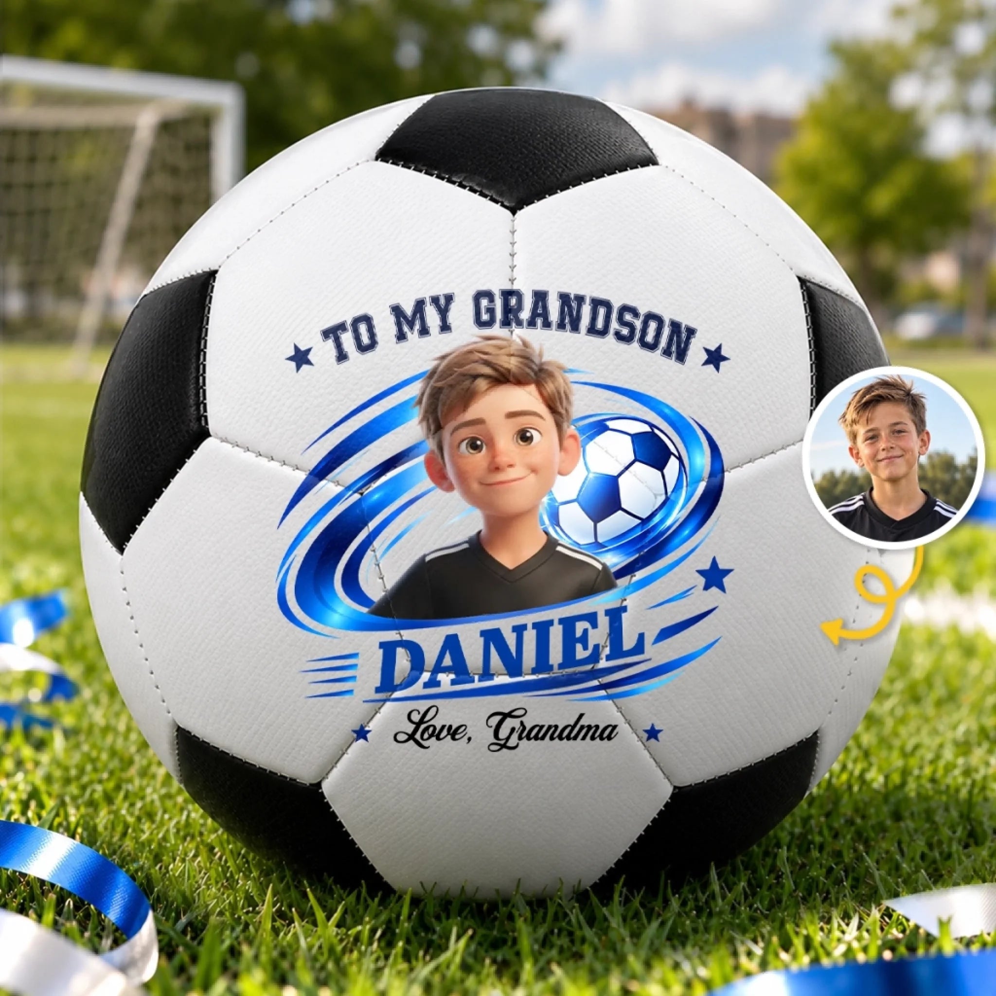 Custom Photo Soccer Player Gift for Grandson, Personalized Soccer Ball Keepsake