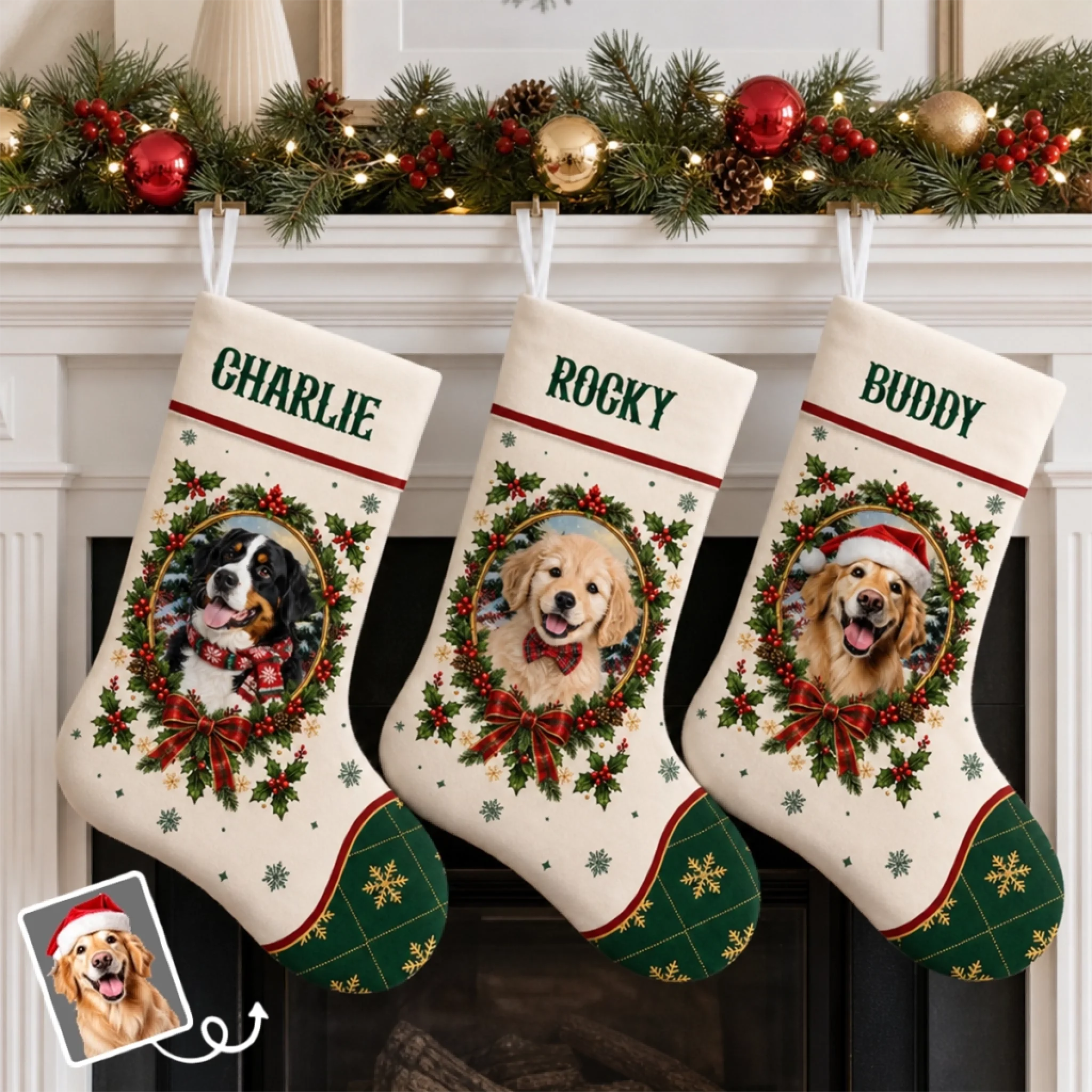 Custom Pet Photo and Name Christmas Stocking, Personalized Holiday Gift for Pet Lovers and Owners