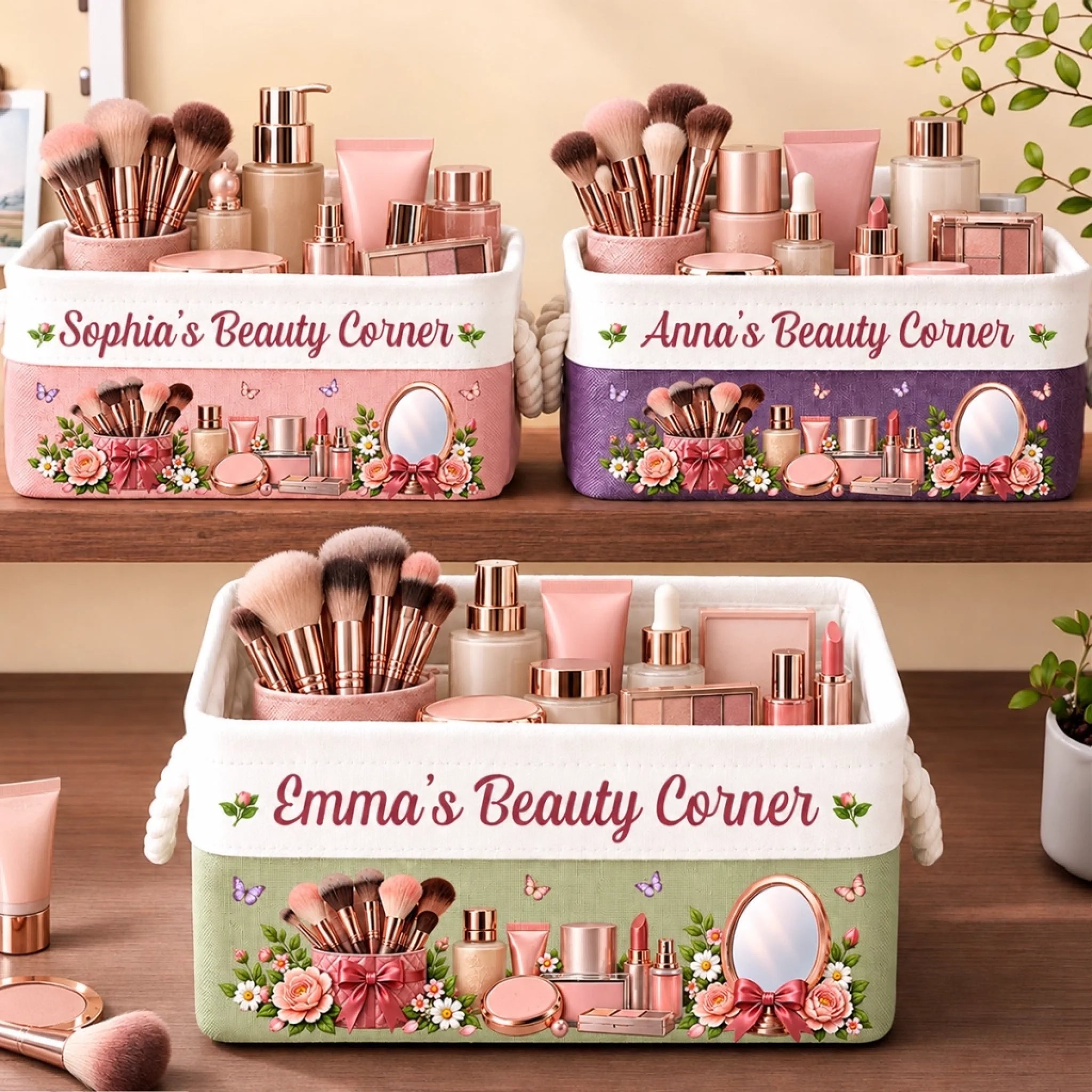 Custom Name Makeup Storage Basket Personalized Beauty Gift for Women