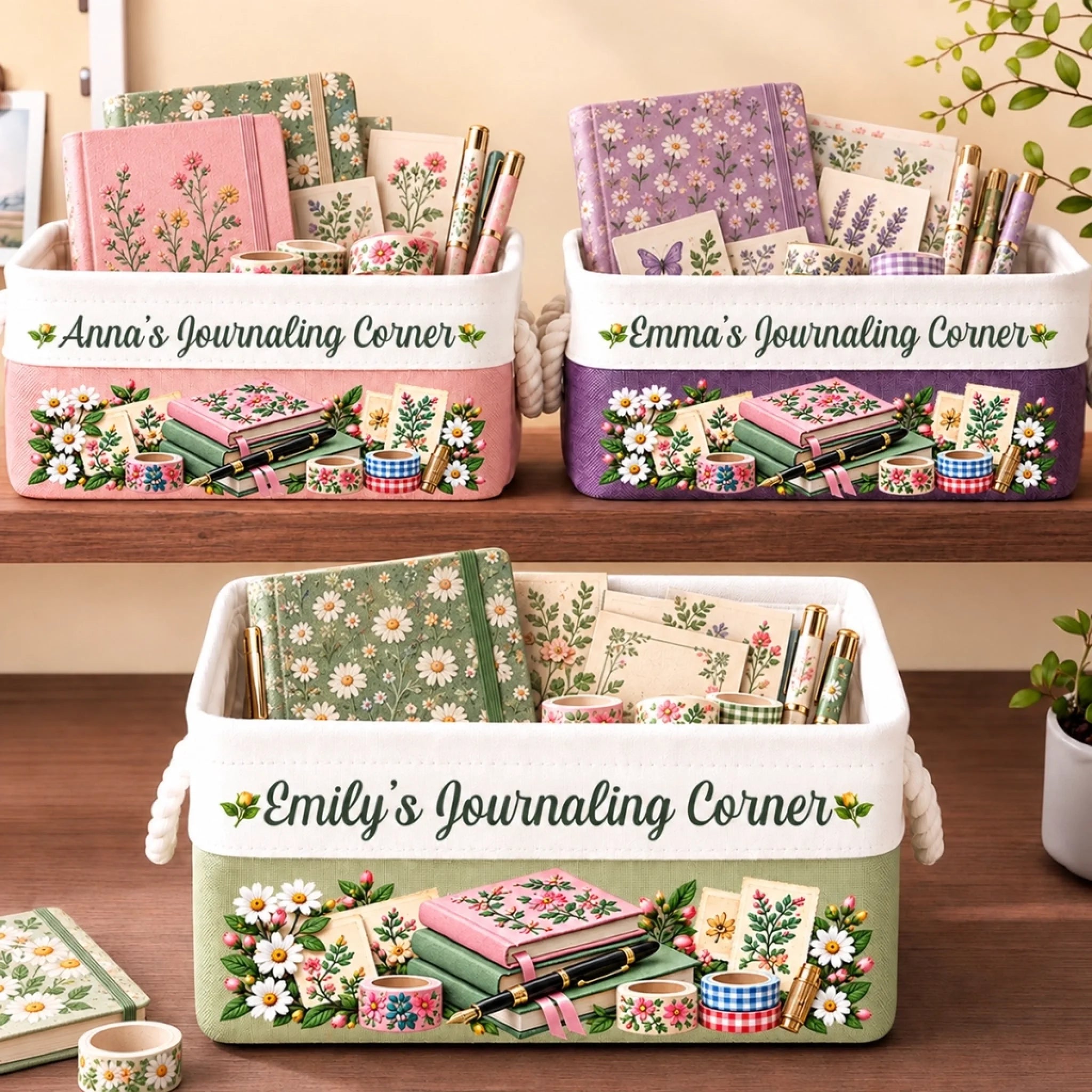 Custom Name Journaling Corner Decor Personalized Storage Basket for Stationery and Gifts