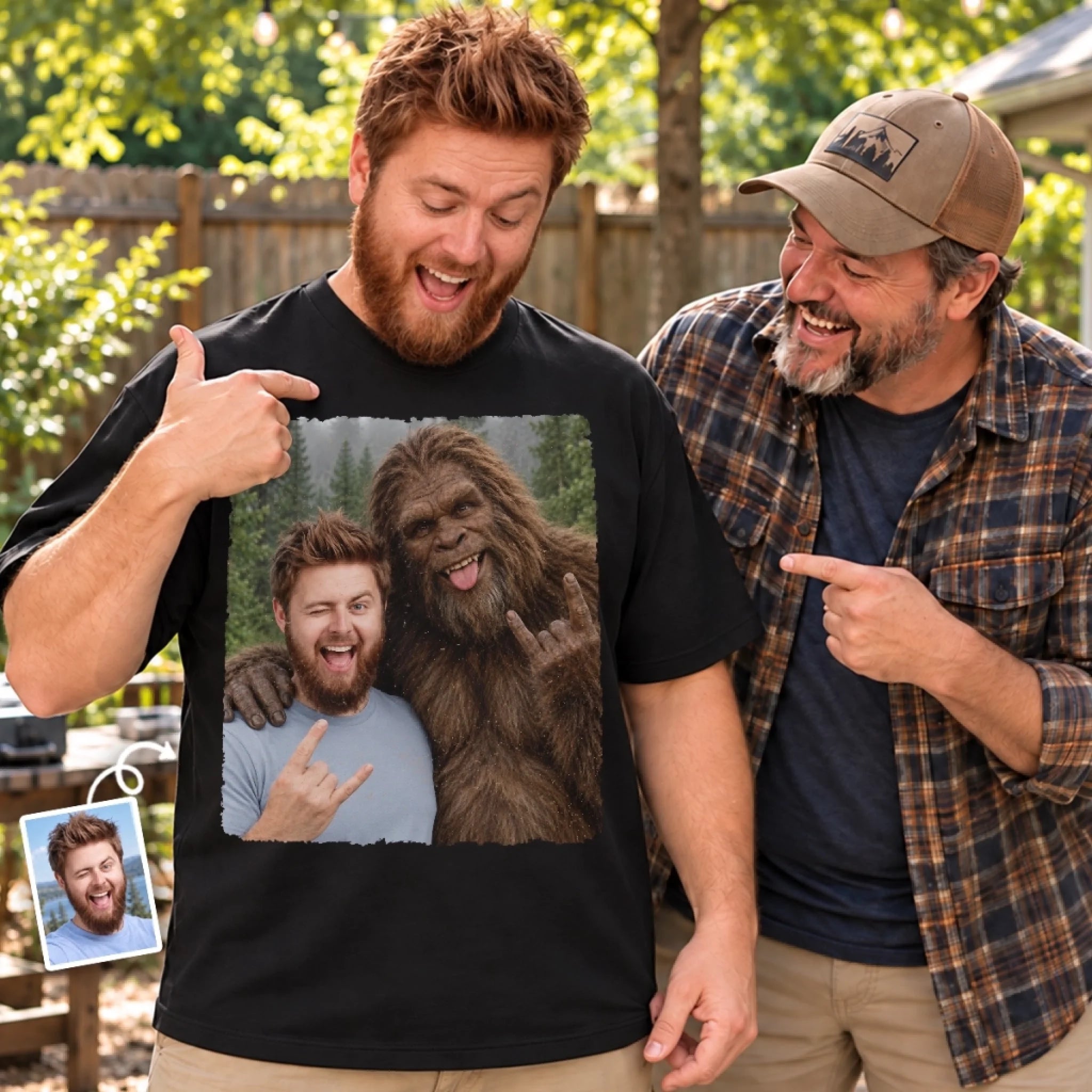 Custom Photo Funny Bigfoot Selfie Comfort T-Shirt, Personalized Gift for Men and Women