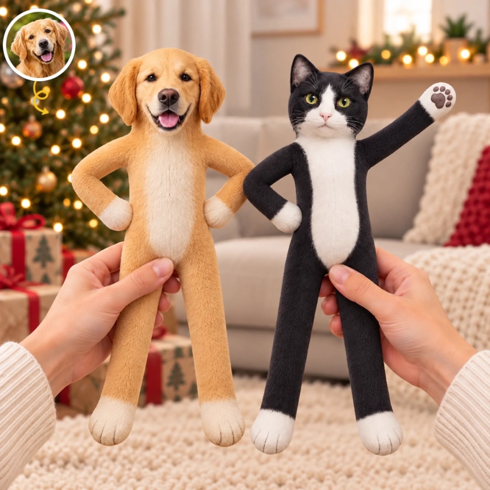 Custom Photo Funny Pet Christmas Gift for Pet Lovers Personalized Poseable Plush Doll