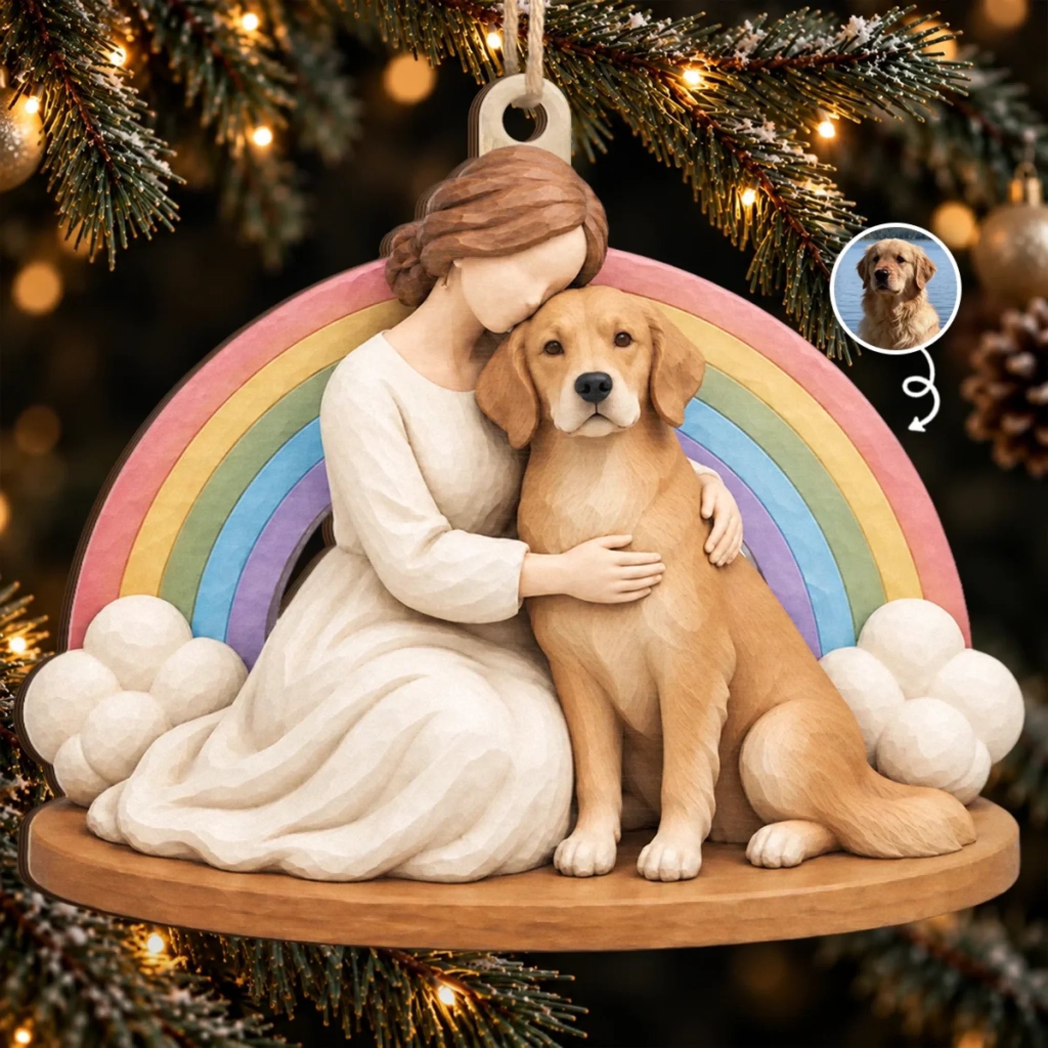 Custom Pet Photo Christmas Wooden Ornament, Personalized Holiday Gift for Dog Lovers