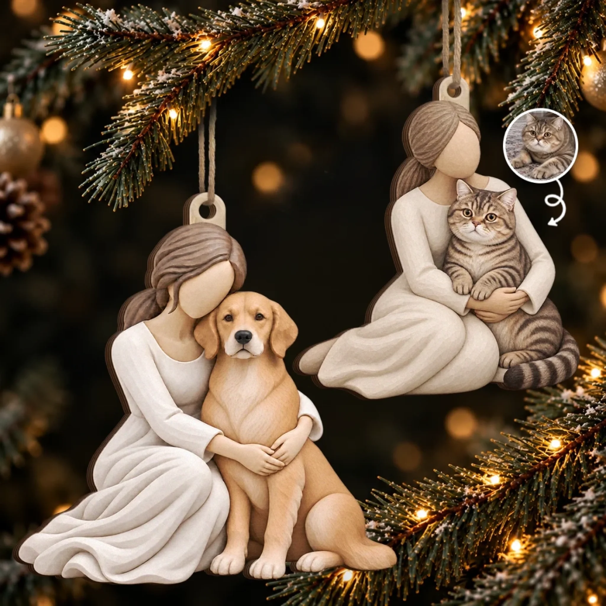 Custom Pet Photo Christmas Gift for Pet Lovers, Personalized Wooden Ornament