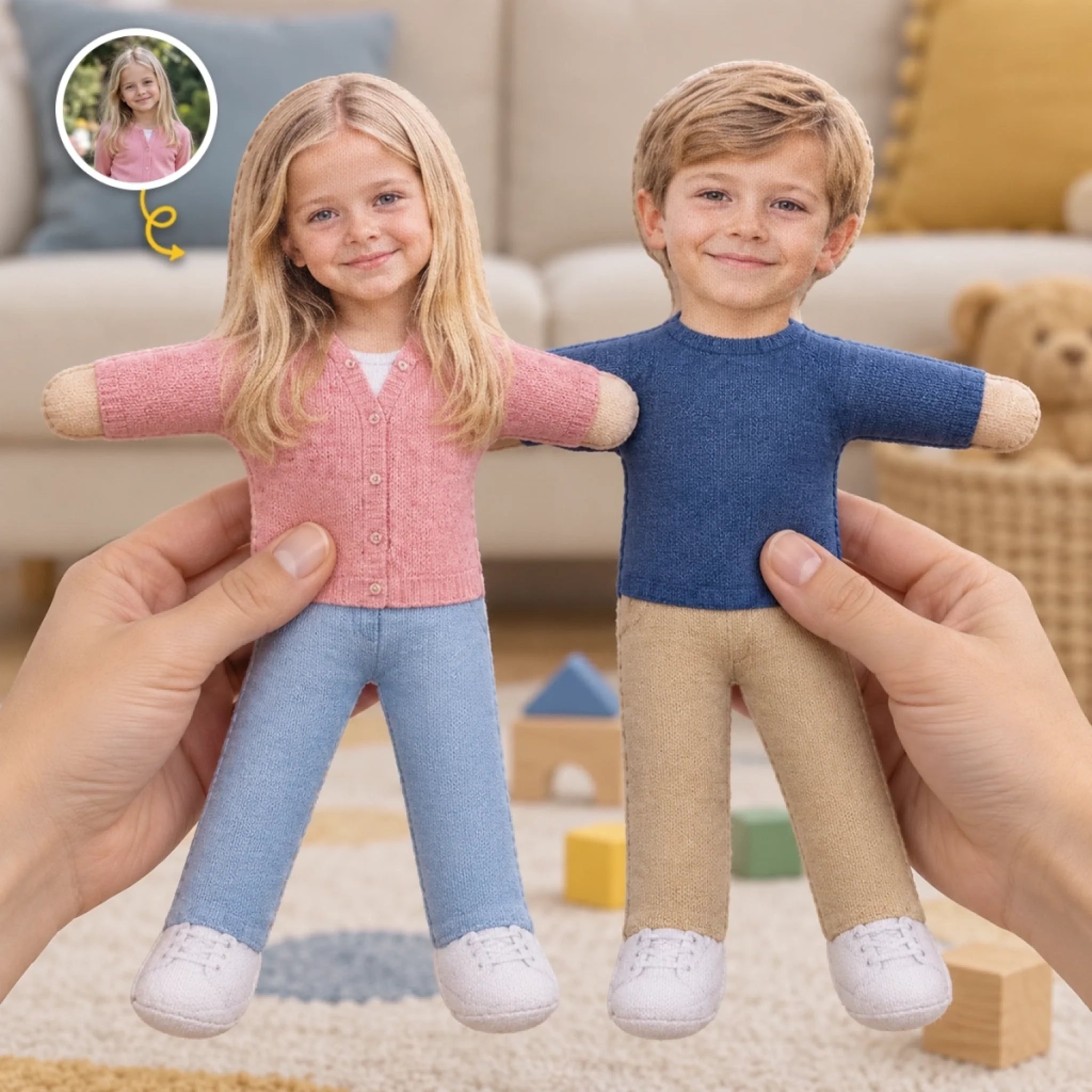 Custom Photo Kids Keepsake Gift - Personalized Poseable Plush Doll from Picture