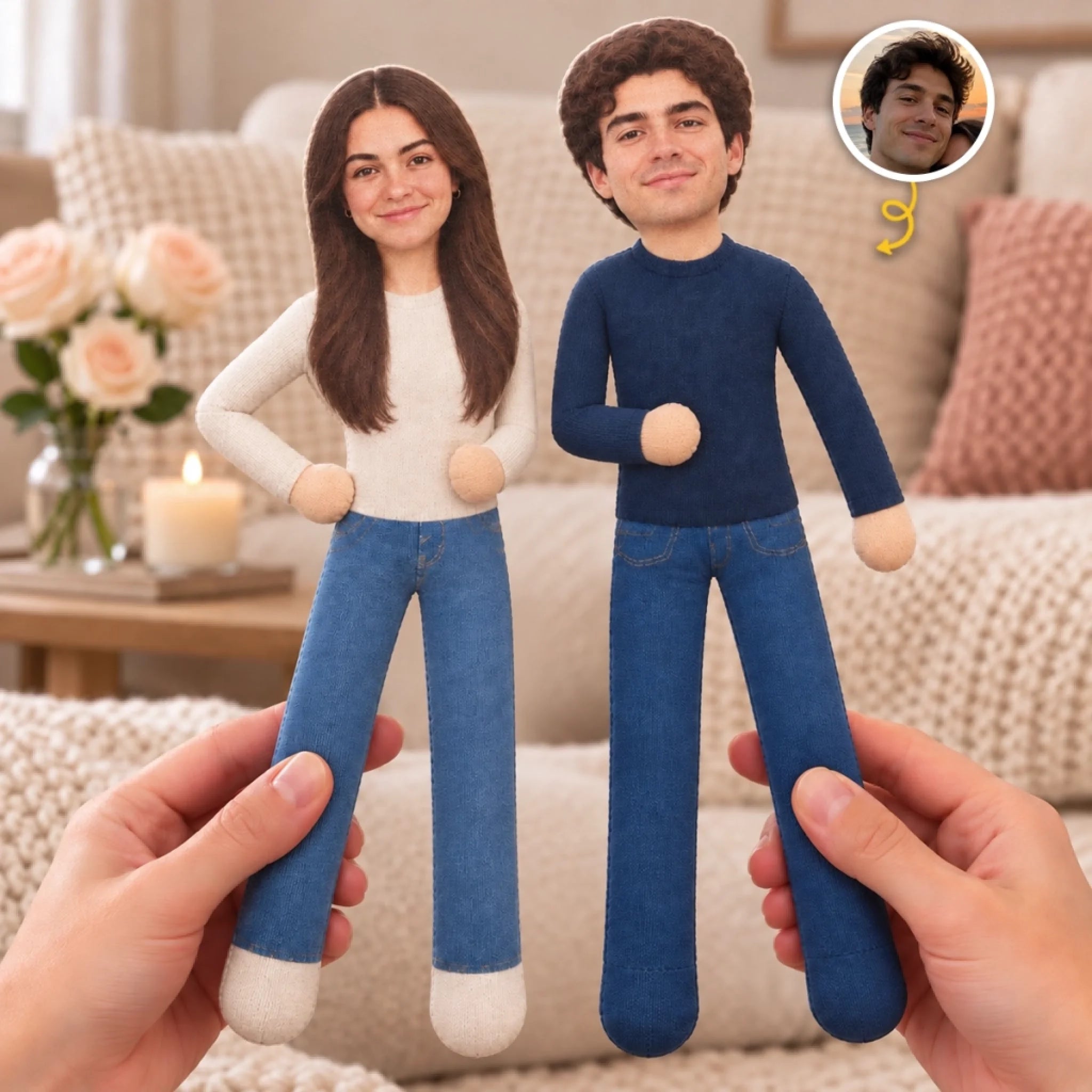 Custom Couple Photo Gift Personalized Poseable Plush Doll for Anniversary or Wedding Keepsake