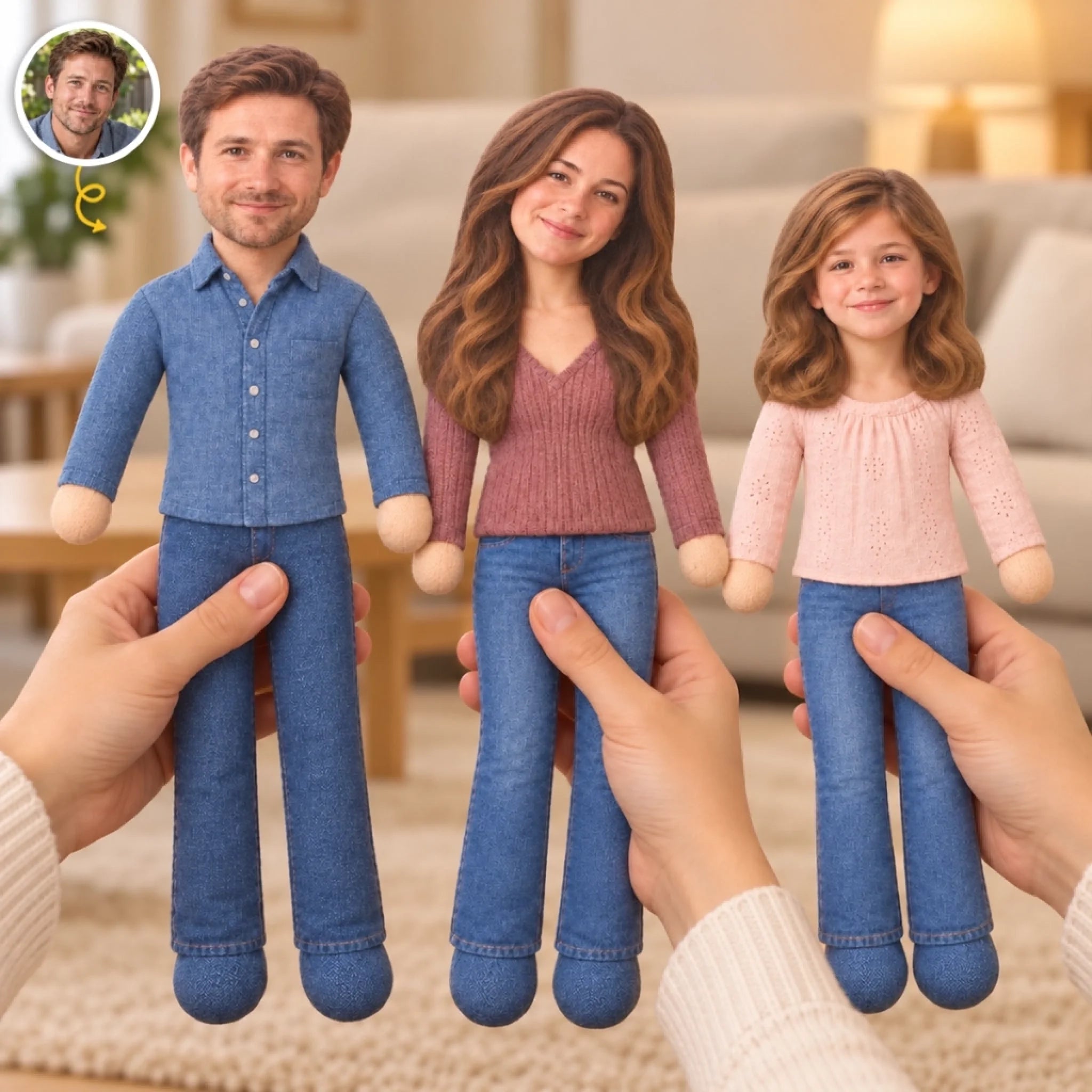 Custom Photo Poseable Plush Doll, Personalized Family Gift for Loved Ones