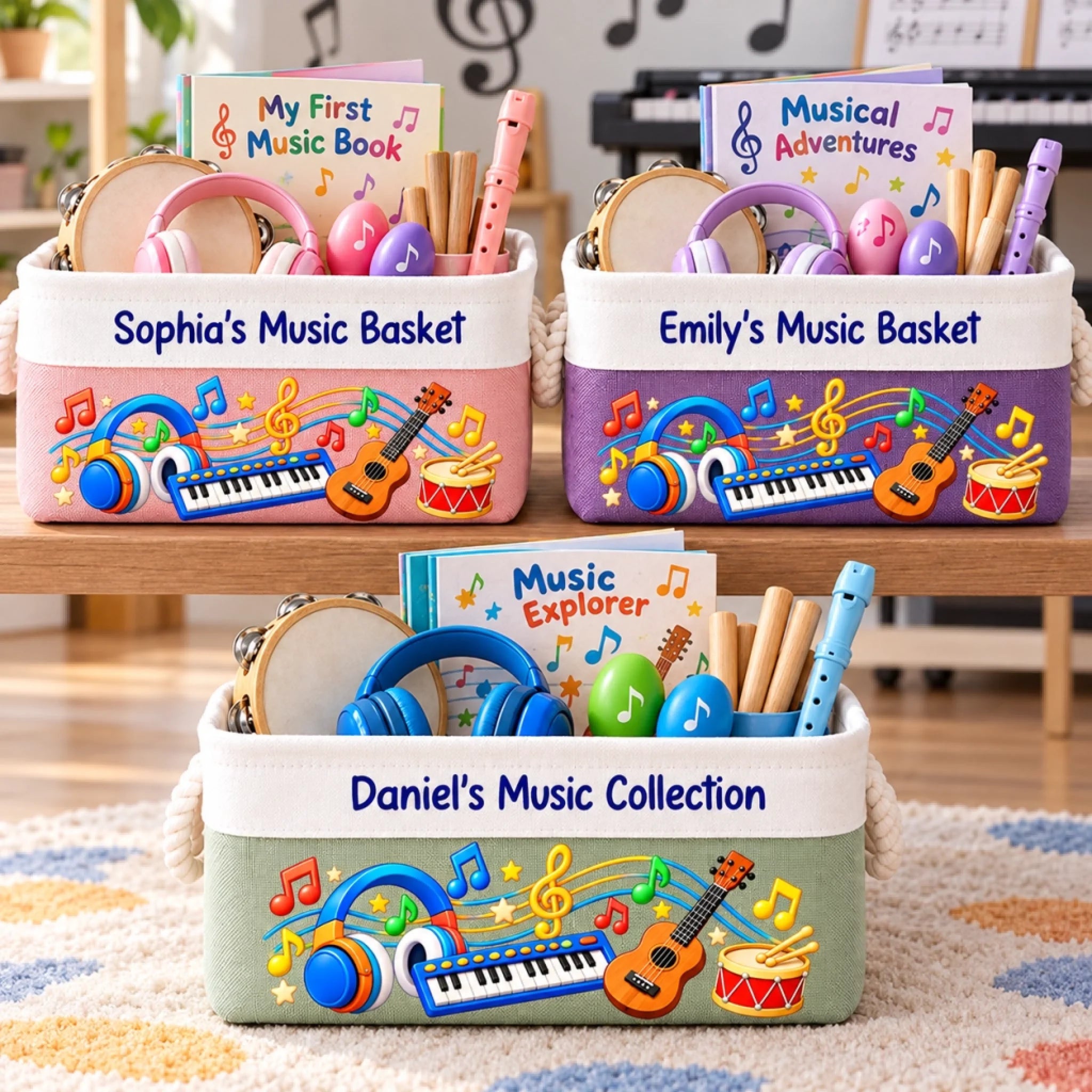Custom Name Music Gifts for Kids - Personalized Storage Basket for Toys and Keepsakes
