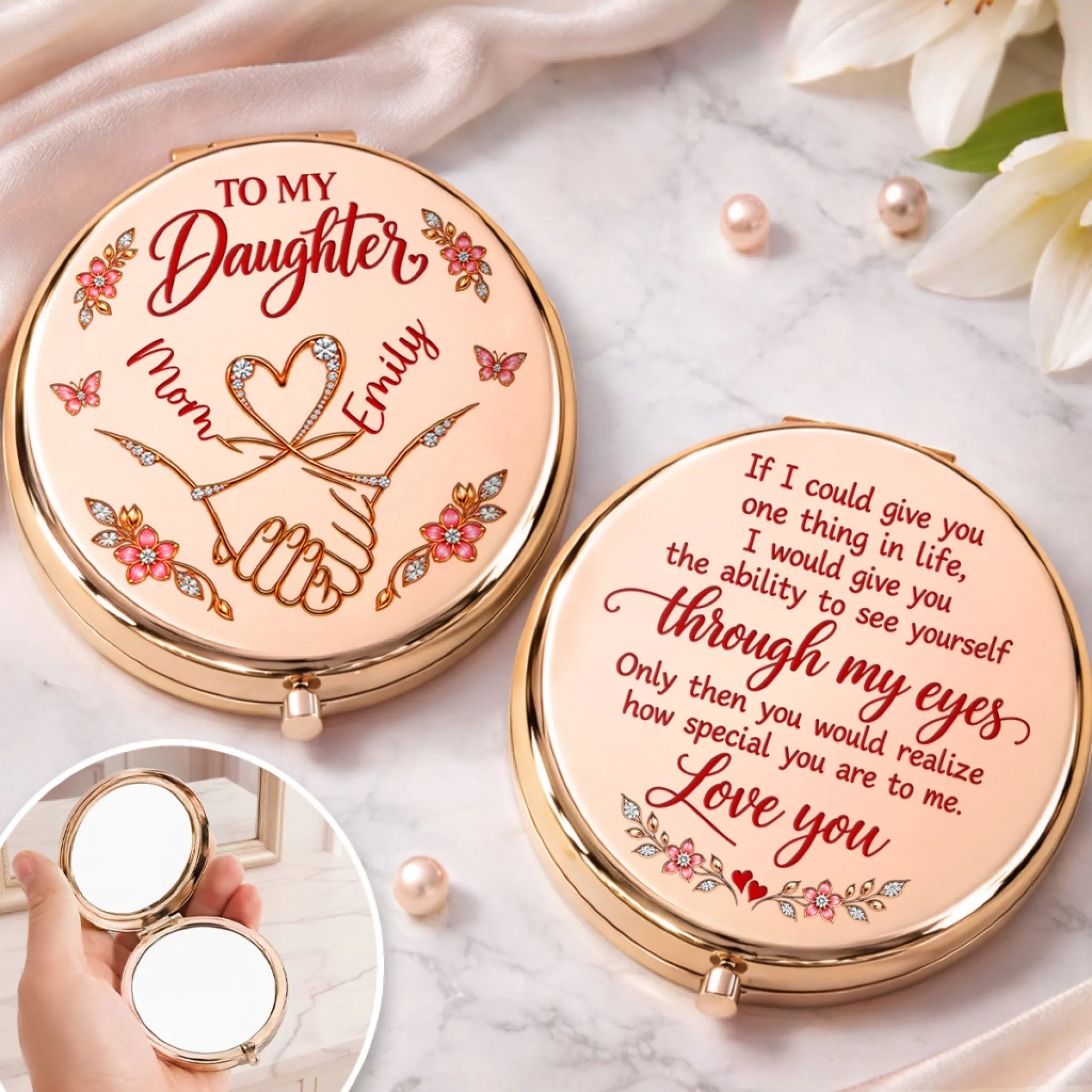 Personalized Compact Mirror from Mom to Daughter Custom Name Keepsake Gift
