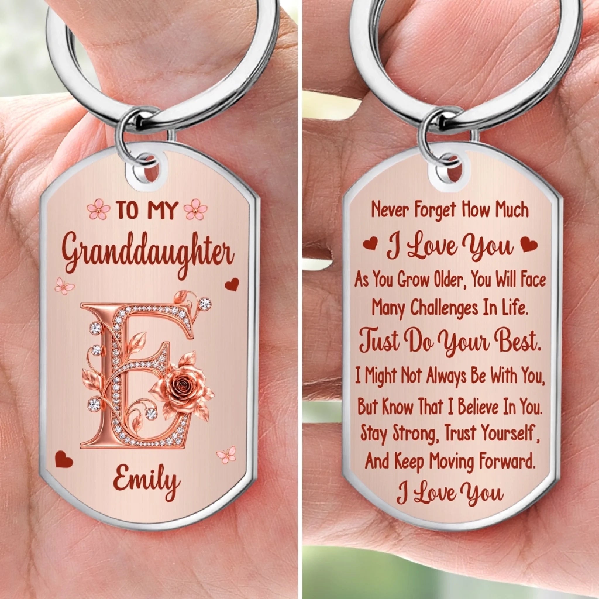 Custom Granddaughter Gift From Grandma Personalized Keychain with Name or Message
